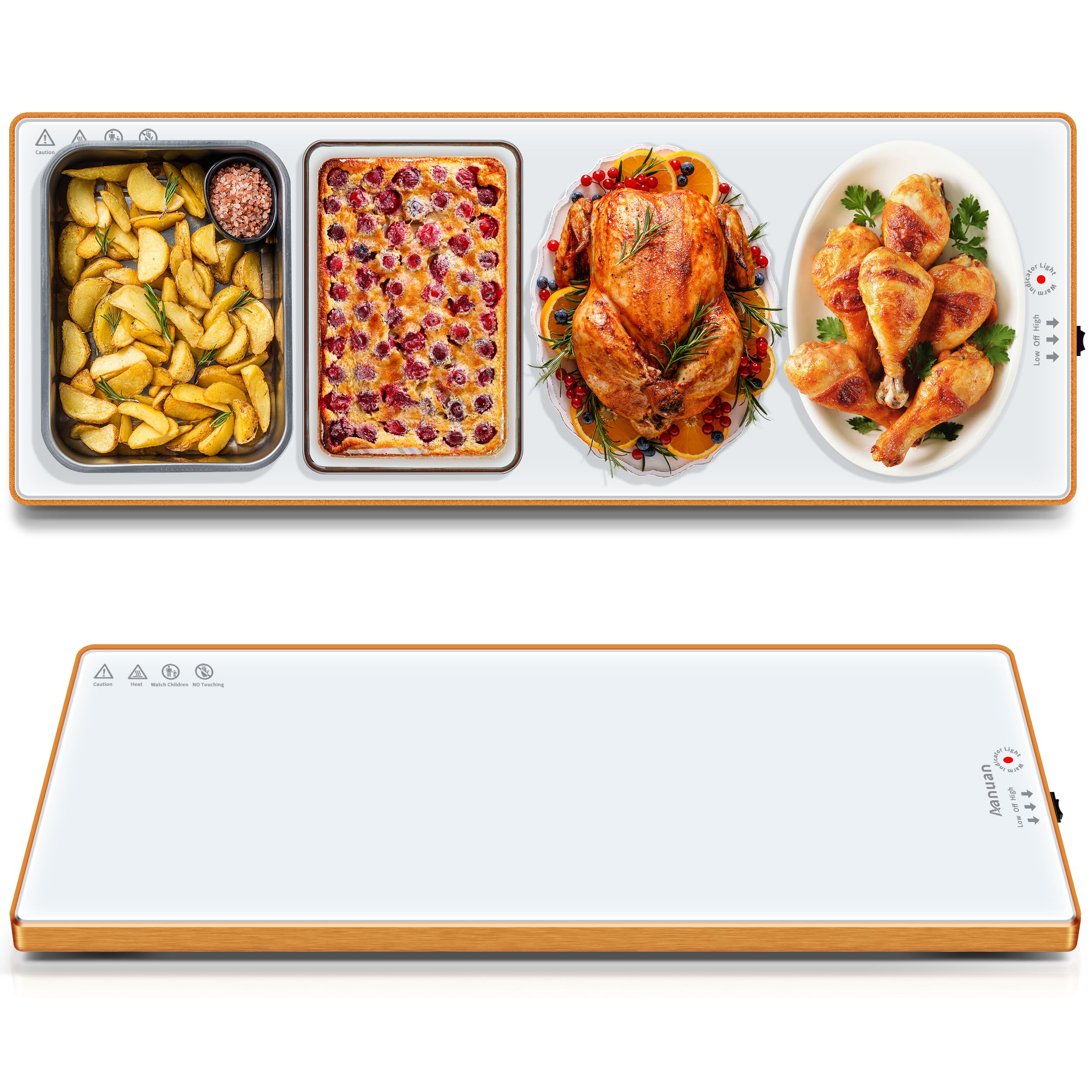 Warming Trays for Buffets Party, 32"x12", Tempered Glass Food Warmer, White
