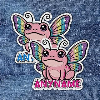 Custom Butterfly Frog Name Patch Personalized Text Fantasy Creature Renewal Nursery Embroidered Patches for Backpack, Hat, Jackets, Iron On Patch, Sew On Patches, DIY Custom PVC Gifts for Men Kids