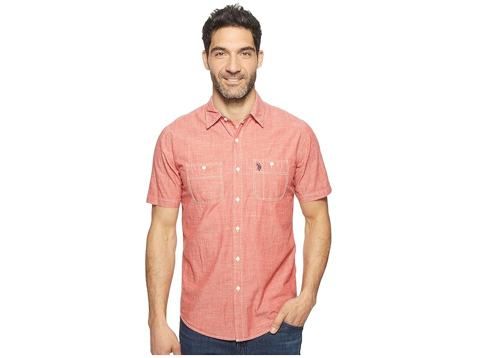 

U.S. POLO ASSN. Solid Short Sleeve Slim Fit Two-Pocket Sport Shirt (Red Canvas) Men's T Shirt