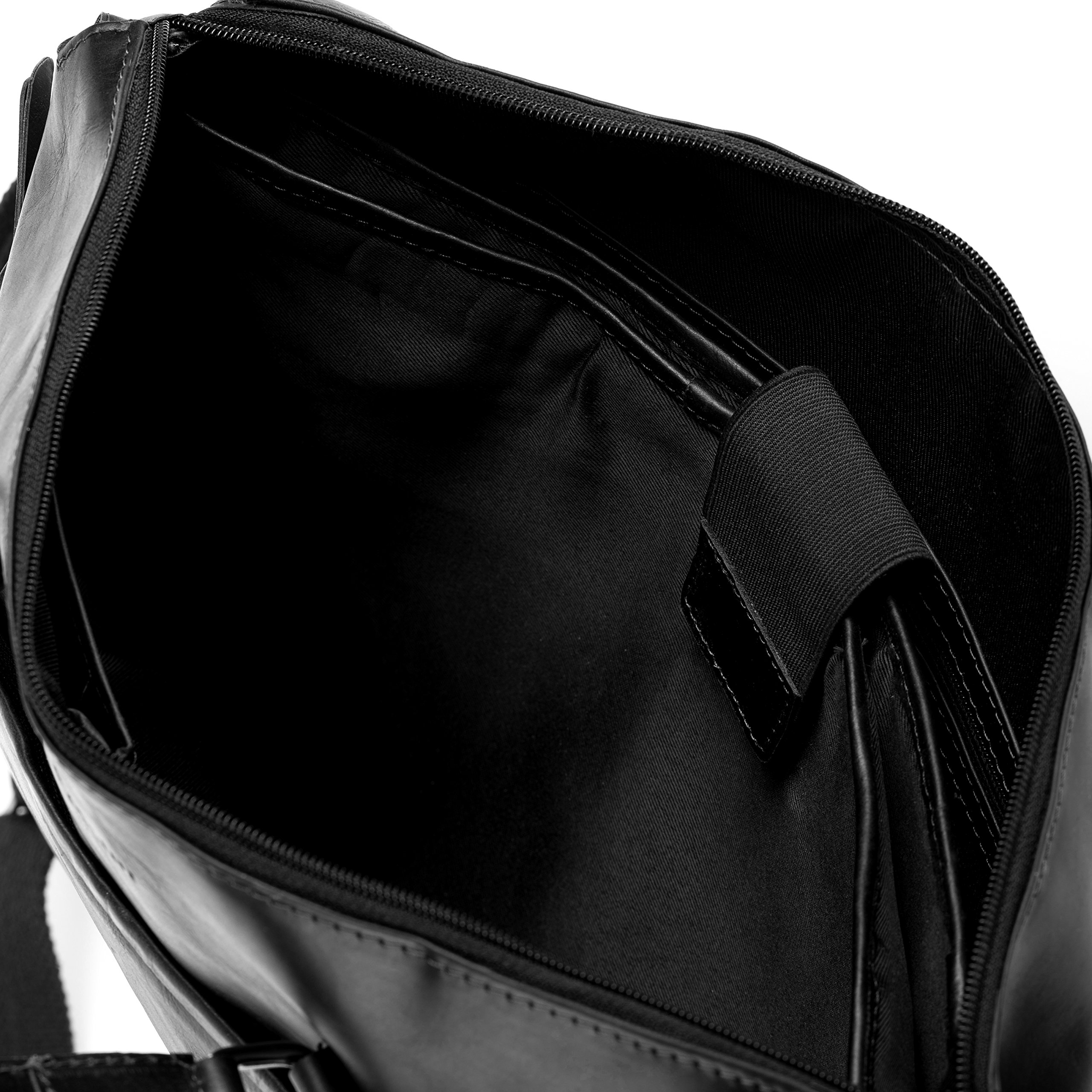 BACCINI Sac bandoulière Ordinateur Leandro | Compartiment 15" Laptop Cuir véritable | Sac Porte-Document en bandoulière Grand Homme Noir | Sac Messager école Etudiante Travail Fait à la Main