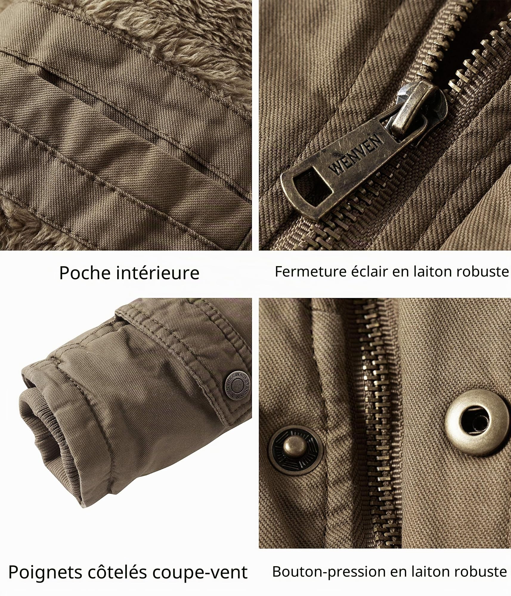 WenVen Homme Veste à Capuche en Coton Classique Chaud Polaire Parka