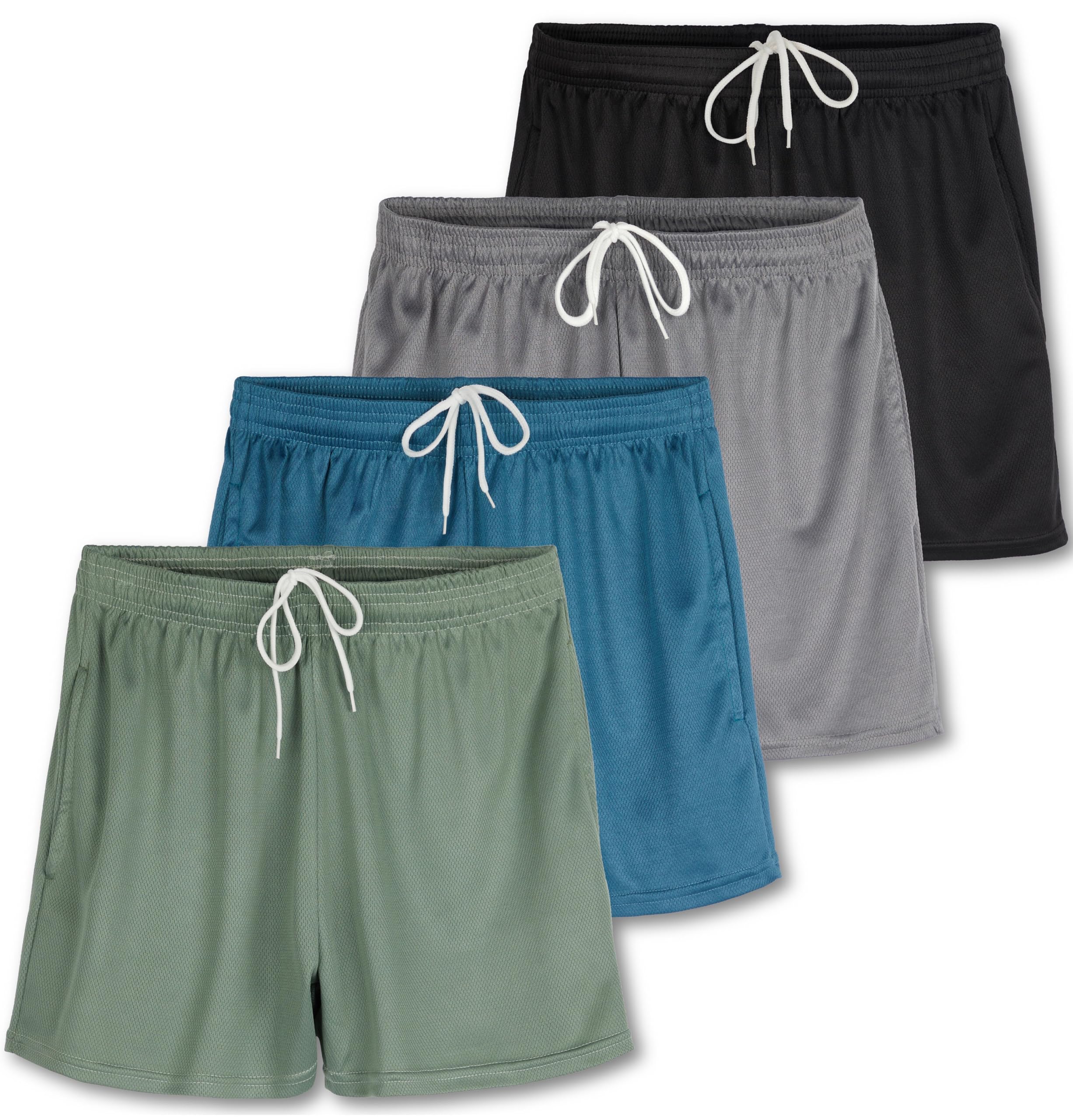 Real Essentials4 Pack: Womens Active Athletic Performance Mesh Shorts with Pockets (Available in Plus Size)