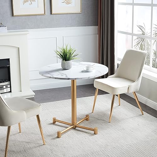 Miniatura 5 de KithKasa Mesa de comedor redonda de 31.5 pulgadas con parte superior de madera de mármol sintético blanco y patas de metal dorado, mesa de cocina