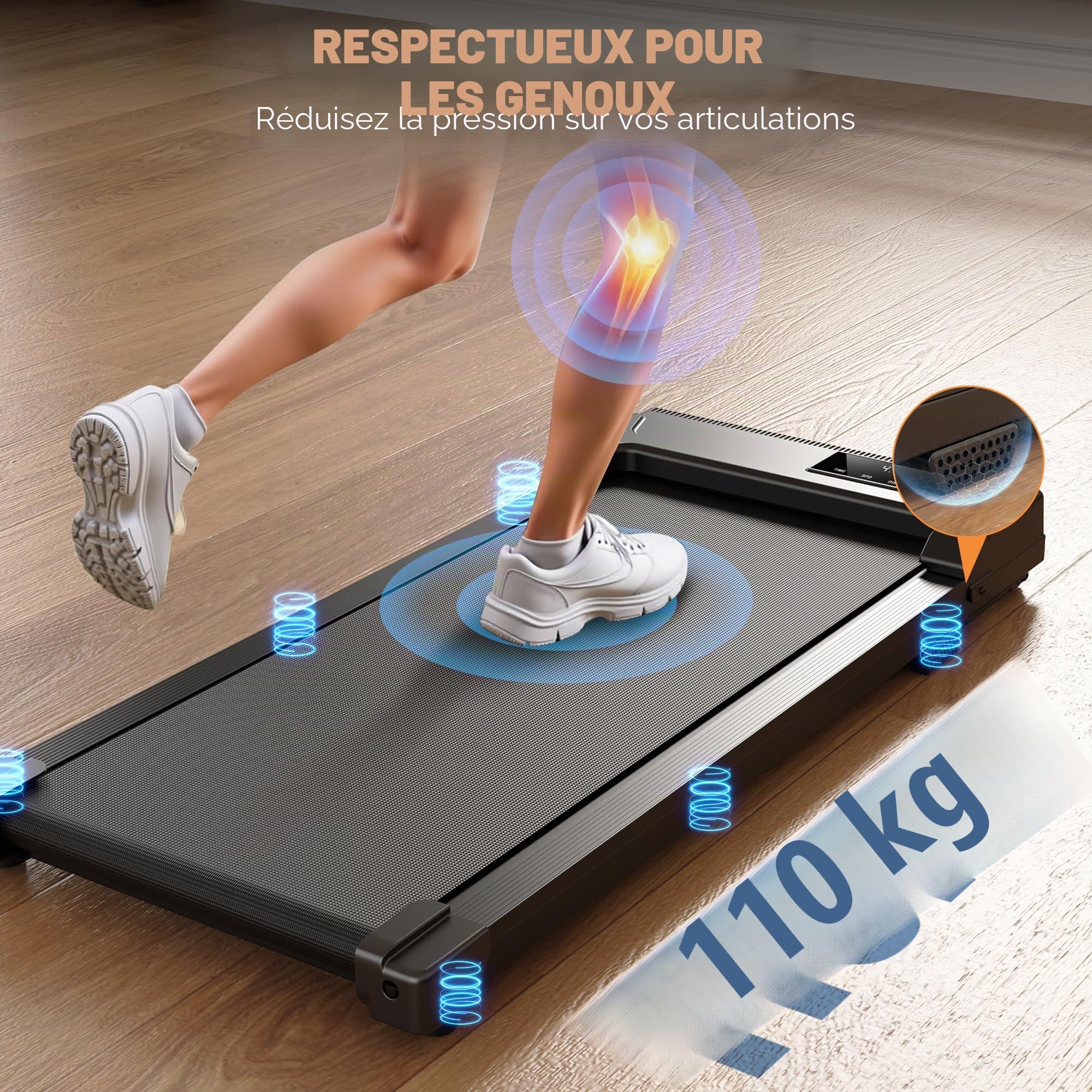 Tapis de Course 3 en 1 Walking Pad Compact avec LED Écran et Télécommande, Tapis Roulant Électrique Silencieux