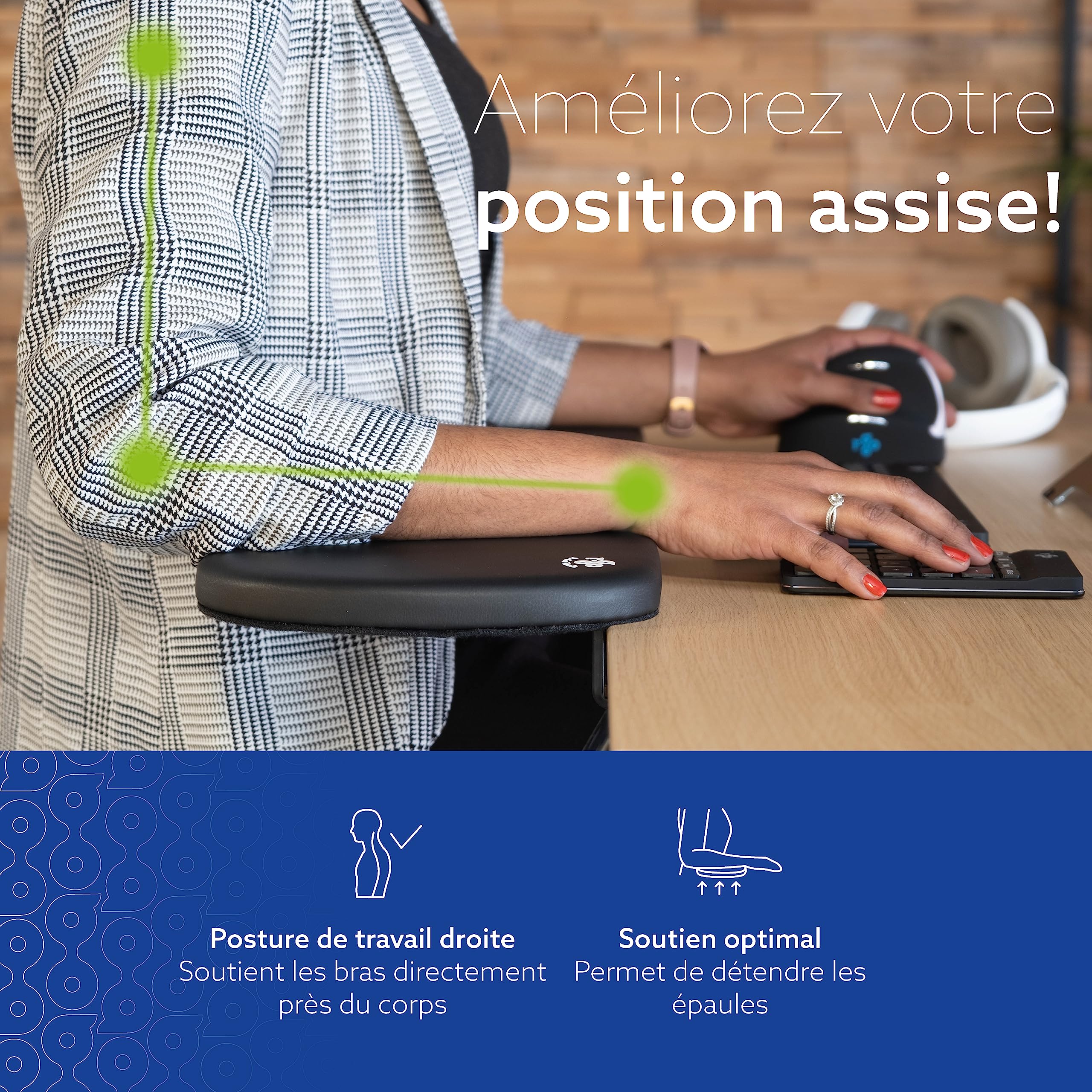 R-Go Support d'accoudoir, Support d'avant-Bras Ergonomique, à Pinces, Accoudoir pour coude, Extension de Bureau pour la Maison et Le Bureau, pour Frappe Facile et soulagement de la Douleur, Noir