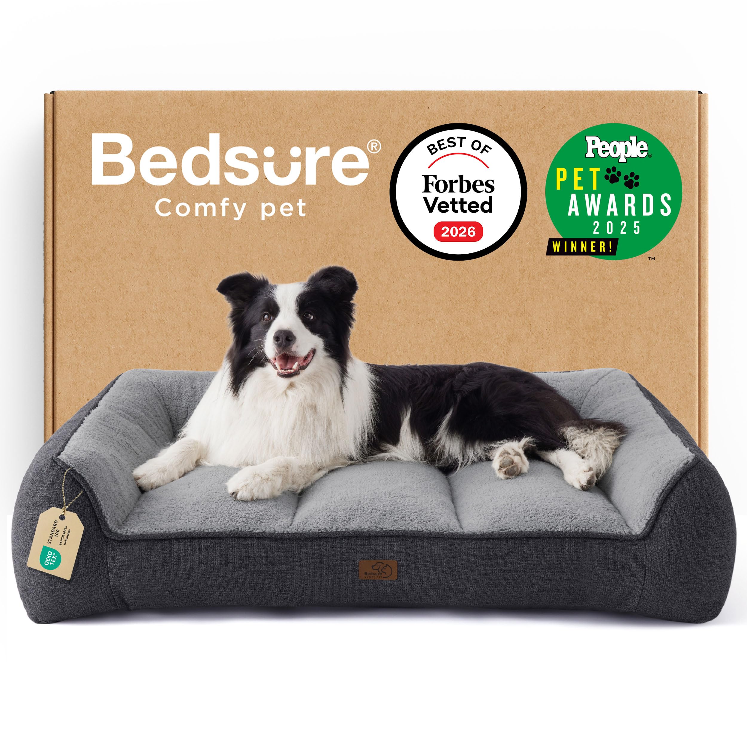 BEDSURE Hundebett Grosse Hunde, 89x63/96x71/106x76/122x89cm Dunkelgrau/Braun/Creme