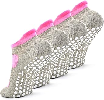 Busy Socks 2 Pack Non Slip Yoga Pilates Fitness Hospital Grip Socks for Women Men, Non Skid Barre Dance Ankle Cushioned Sock