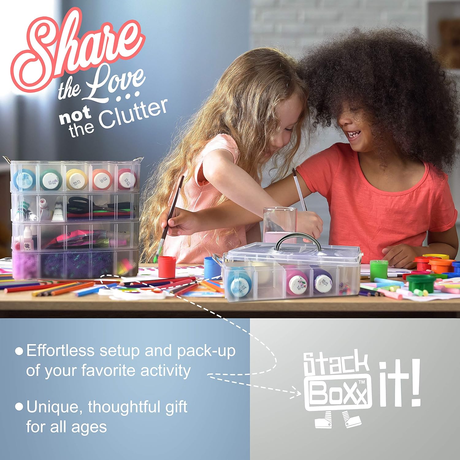 Stack Boxx Stackable Organizer and Storage Container (White) +Free Case | Be Clutter-Free, Be Happy! 5 Layers w/Handle -Perfect Solution for Kids Toys, Art Crafts, Jewelry, School & Office Supplies