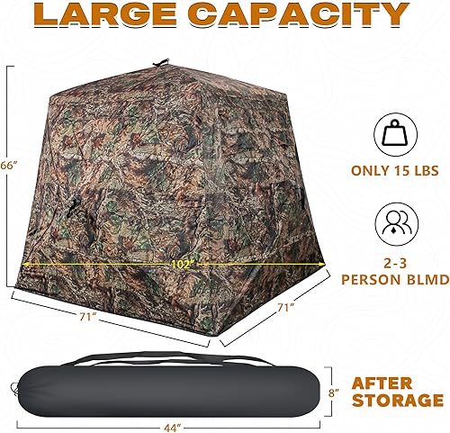 Miniatura 5 de Persiana de caza en forma de T para 2-3 personas con taburete de caza de tres patas, persianas de tierra transparentes de 270 grados para caza de