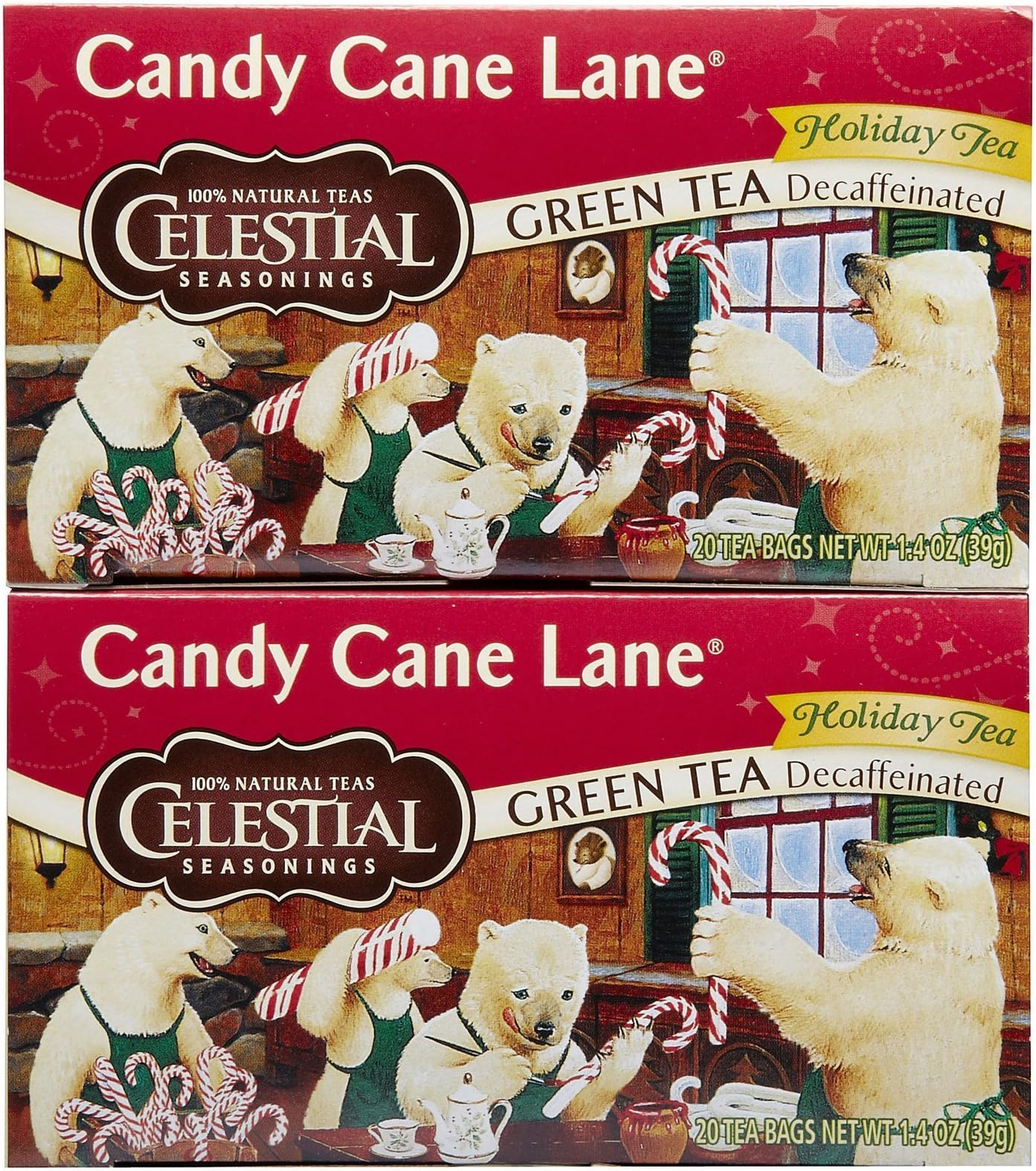 Trader Joe's Decaffeinated Candy Cane Green Tea 20 Tea Bags 2 Pack Trader