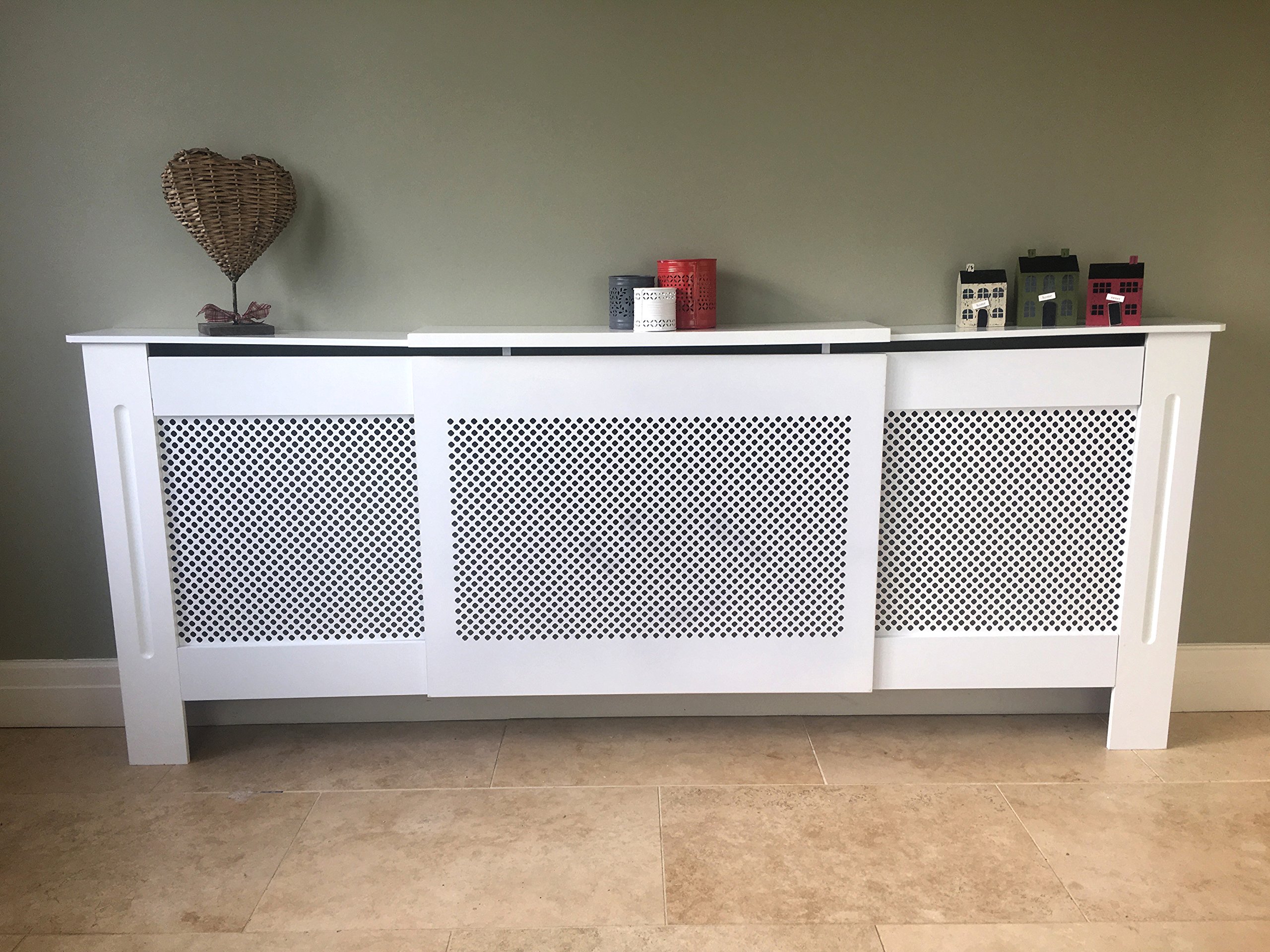 Jack Stonehouse Radiator Cover Traditional Diamond Slat MDF Wood Cabinet, White Adjustable