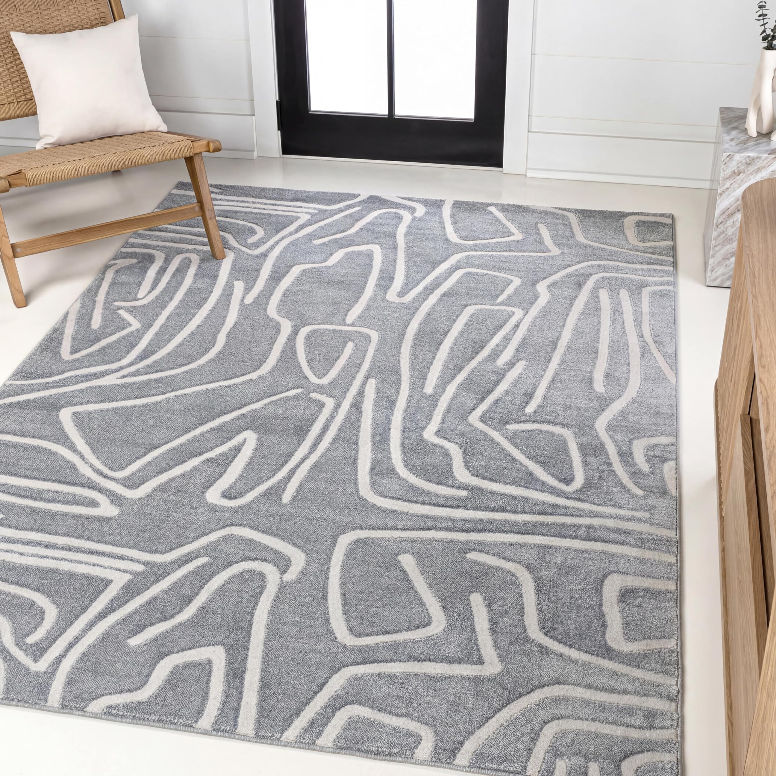 JONATHAN Y Graphic Lines High-Low Indoor Area Rug 4X6 Blue/White, Alcina Modern Scandinavian for Living Room, Bedroom, Kitchen, Easy-Cleaning, High