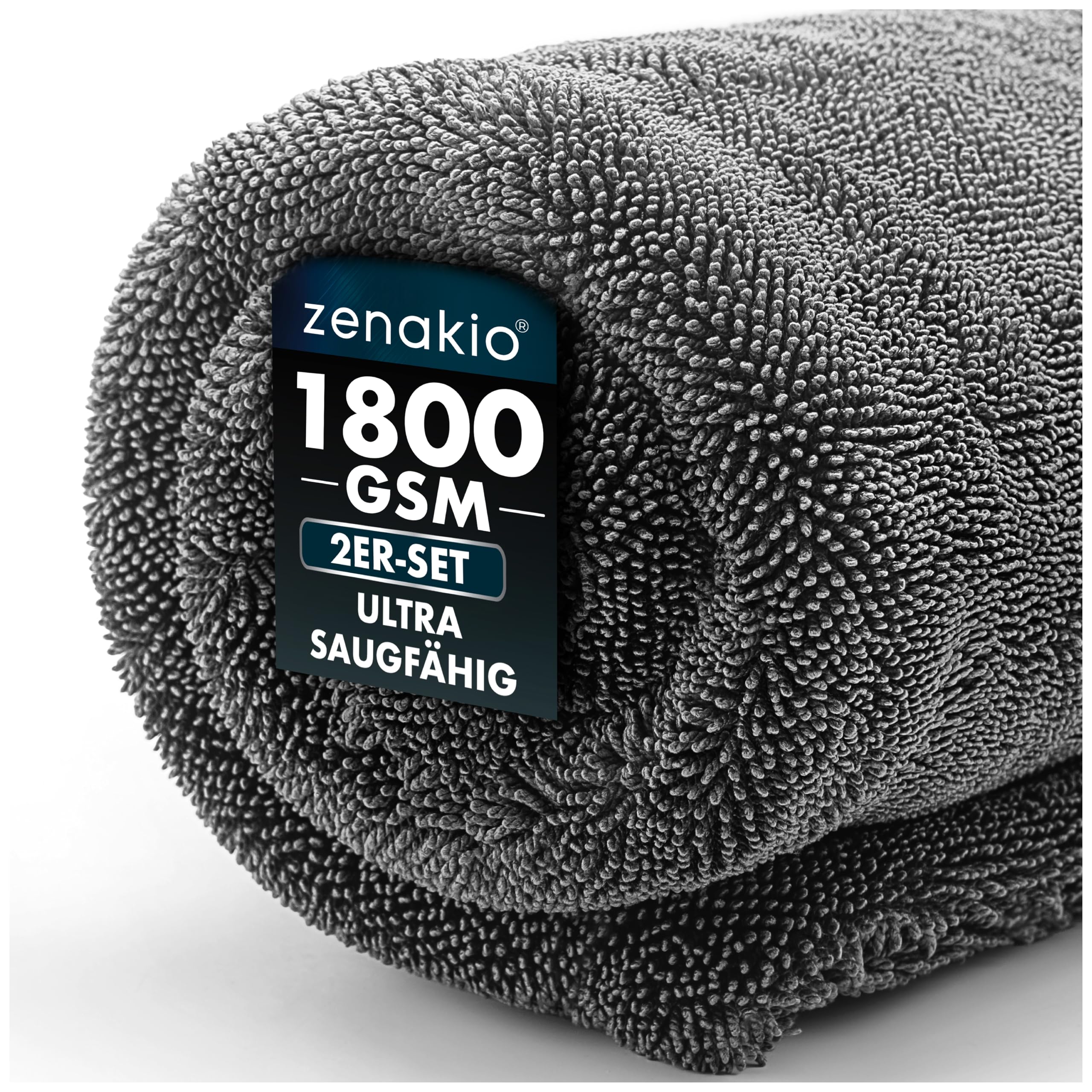 ZENAKIO Auto Trockentuch - 2 Stück 80x50 cm + 40x40 cm - 1800 GSM Ultra Saugstarkes Mikrofasertücher Auto für Autopflege und Motorrad