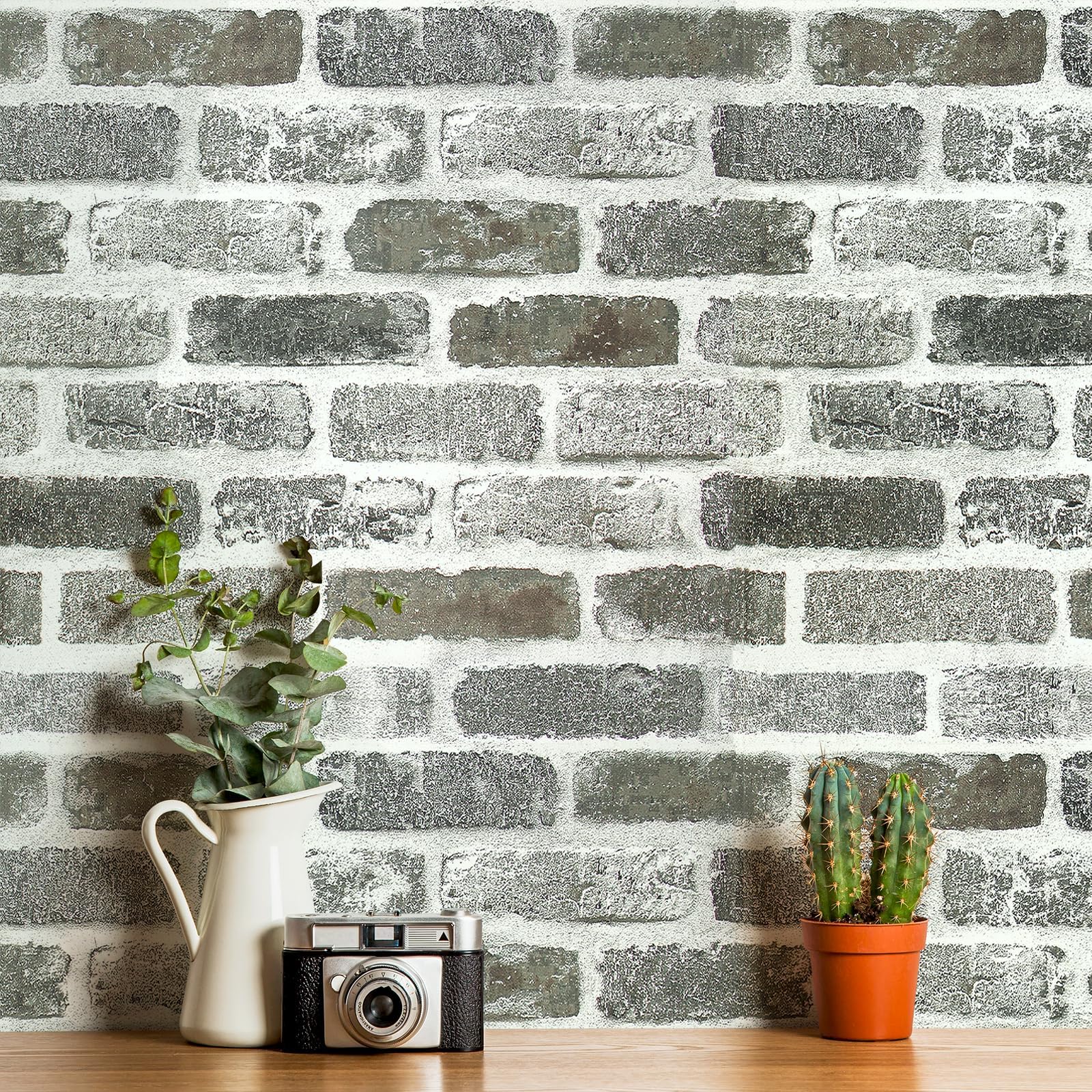 Grey Brick Peel and Stick Wallpaper Vintage Brick Wallpaper 17.7inch x 118.1inch Faux Brick Contact Paper Grey Stone Self-Adhesive Removable Wall Paper Stick on Livingroom Vinyl Film