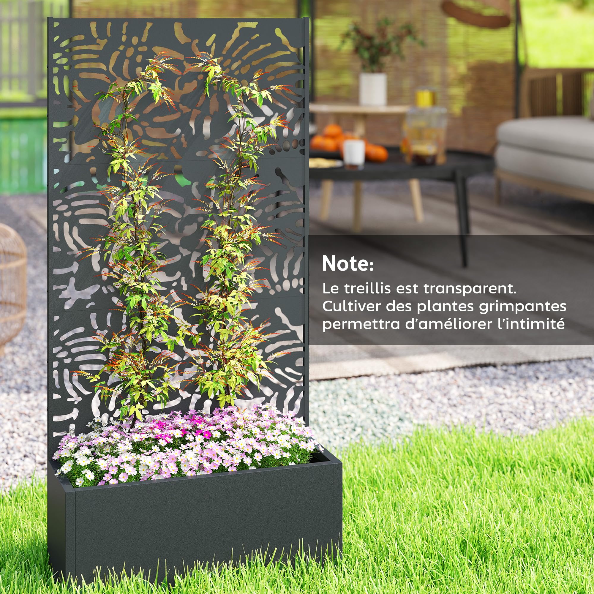 Outsunny Jardinière avec Treillis, Bac à Fleurs 90 x 35 x 180 cm Noir