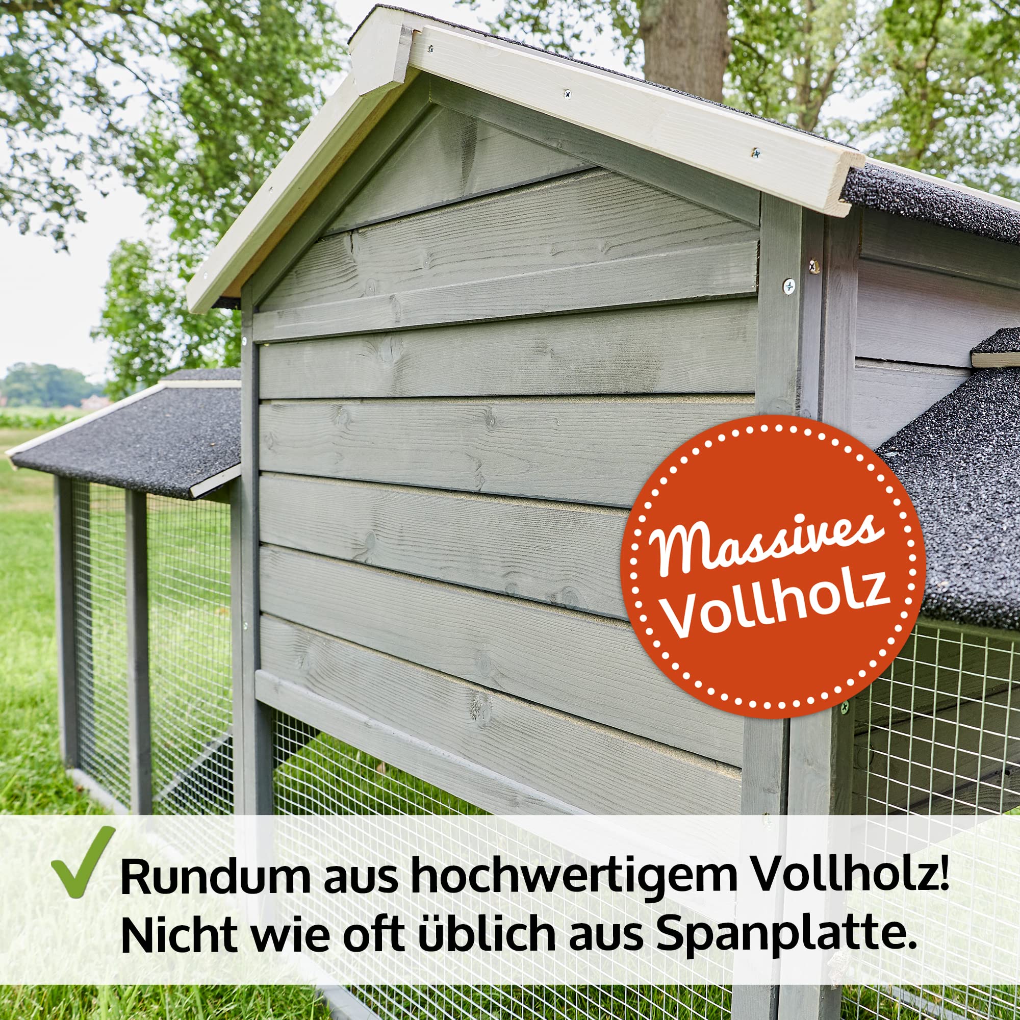 zooprinz großer & moderner Hasenstall, Kaninchenstall - aus massivem Vollholz ideal für draußen - Einfach zu reinigen Dank extra hoher Kotschublade - Kleintierstall mit natürlichen Farbe gestrichen