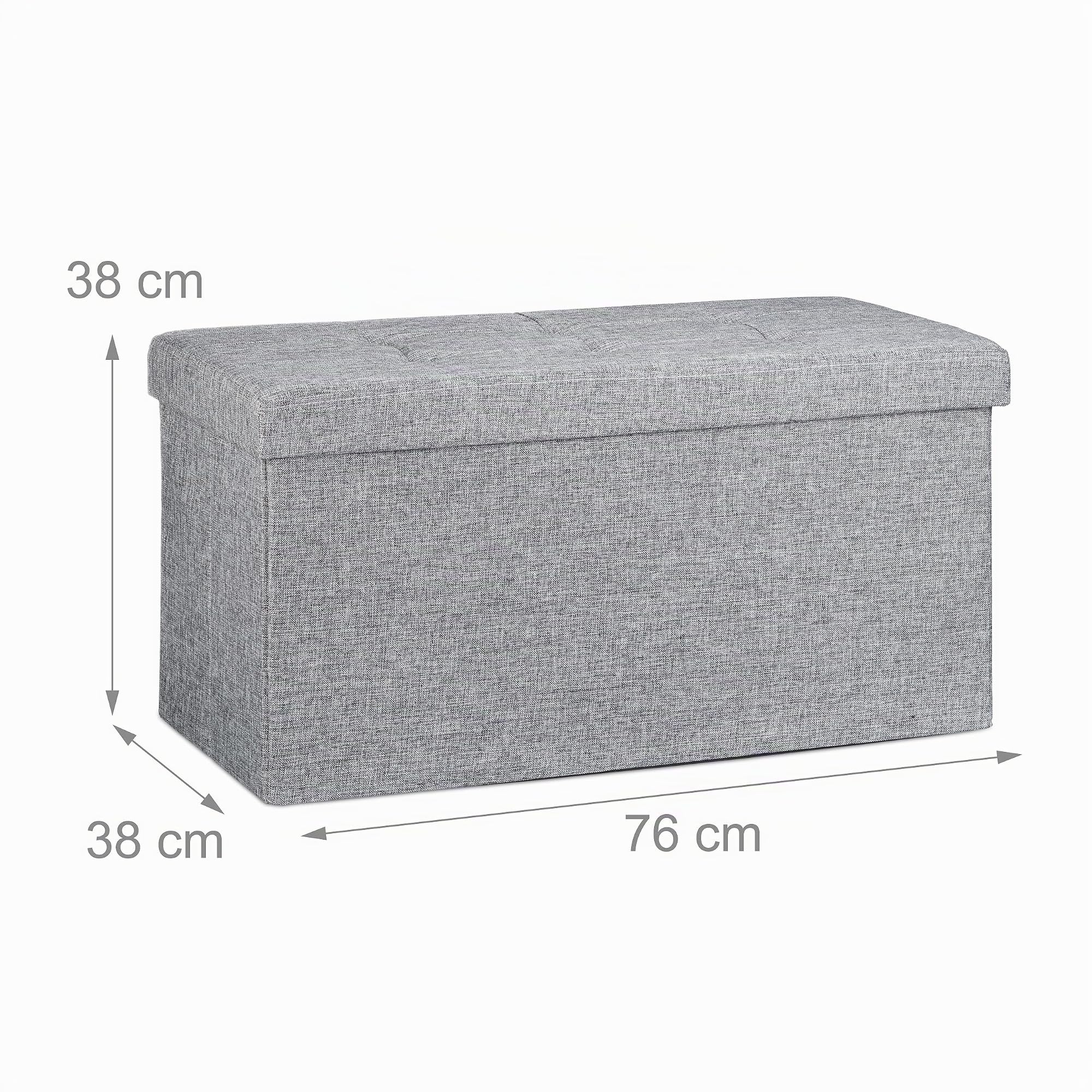 Relaxdays Pouf de rangement pliant coffre repose-pieds Hxlxp: 38 x 76 x 38 cm, gris