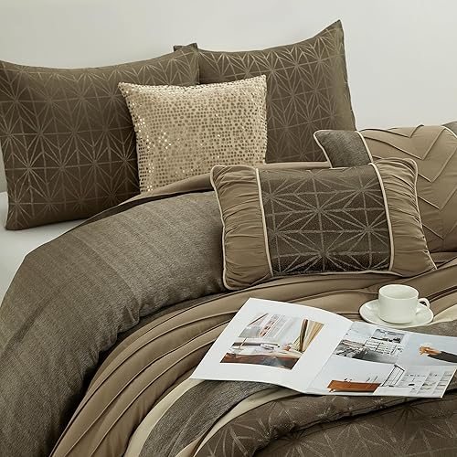 Miniatura 10 de Stratford Park Juego de ropa de cama geométrica de 7 piezas, negrovino, California King, 100% poliéster