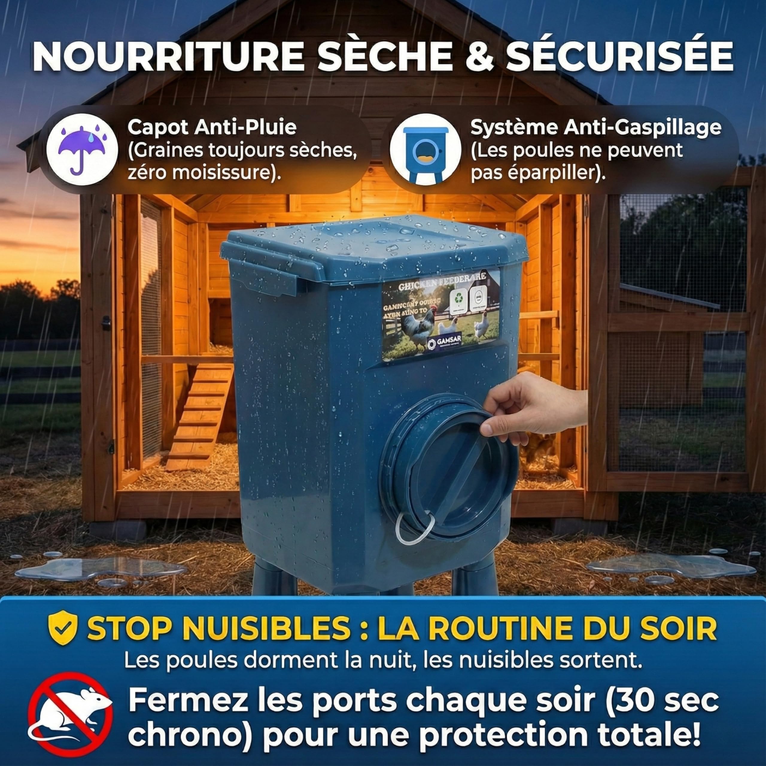Kit Mangeoire et Abreuvoir Poules 8KG/7L – Anti-Nuisibles Valve Automatique Anti-Cyanobactéries, Ideal Microfermes et Élevages Amateurs, Autonomie Longue Durée, Réduit Rechargement, Matériaux Durables