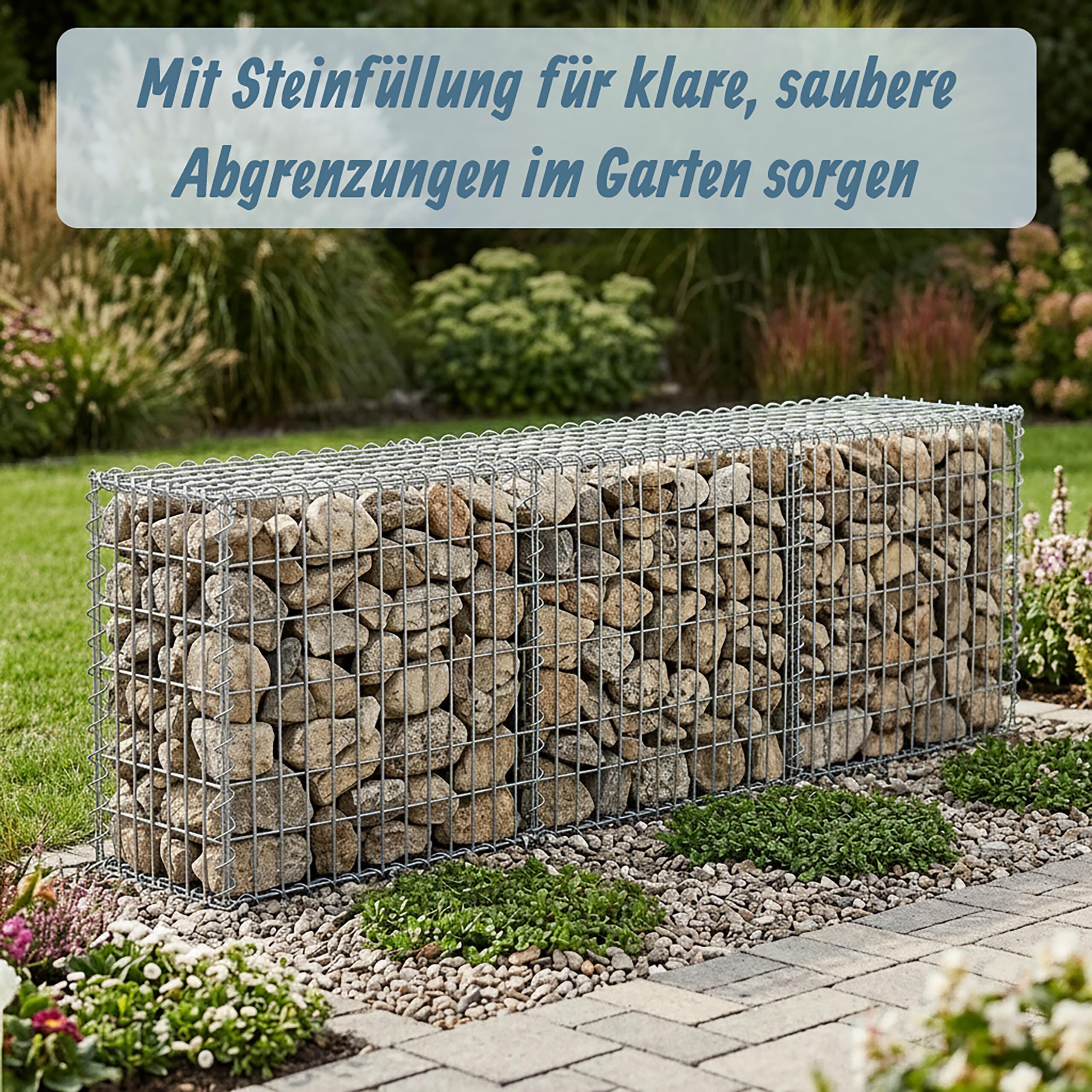 Relaxdays Gabione, Sichtschutz Garten, Steinkorb, 4mm Draht, silber | verzinkt, HBT: 80x100x30 cm, Gabionenwand, Stahl