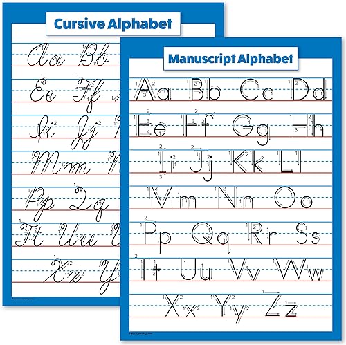ABC Alphabet - Carta cursiva y póster manuscrito - Juego de 2 carteles laminados (laminados, 18 x 24)