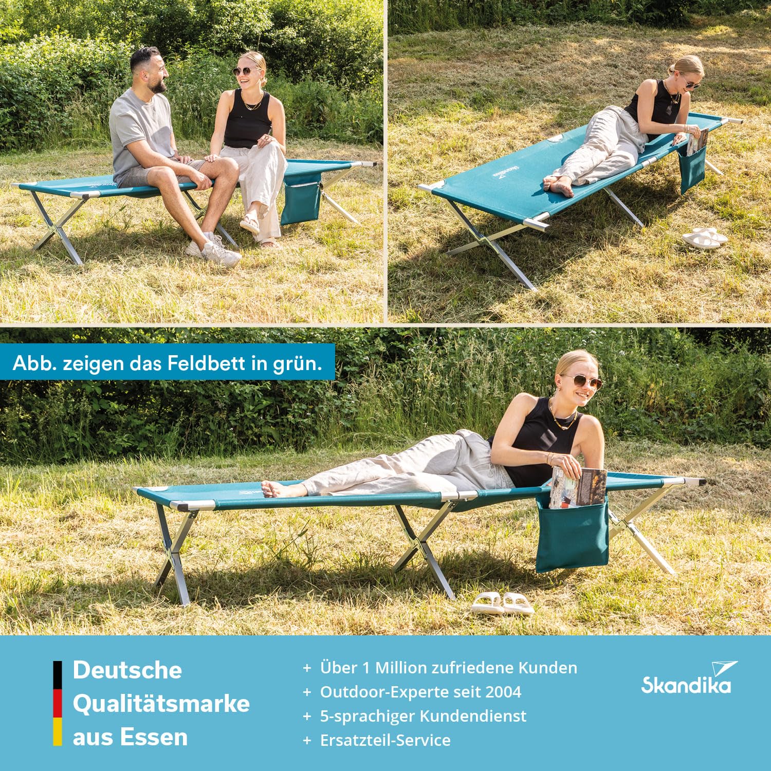 Skandika Campingliege Vuoma Klappbare Sonnenliege 200 kg 210 x 75 cm Anti-Rutsch-Füße Tragetasche