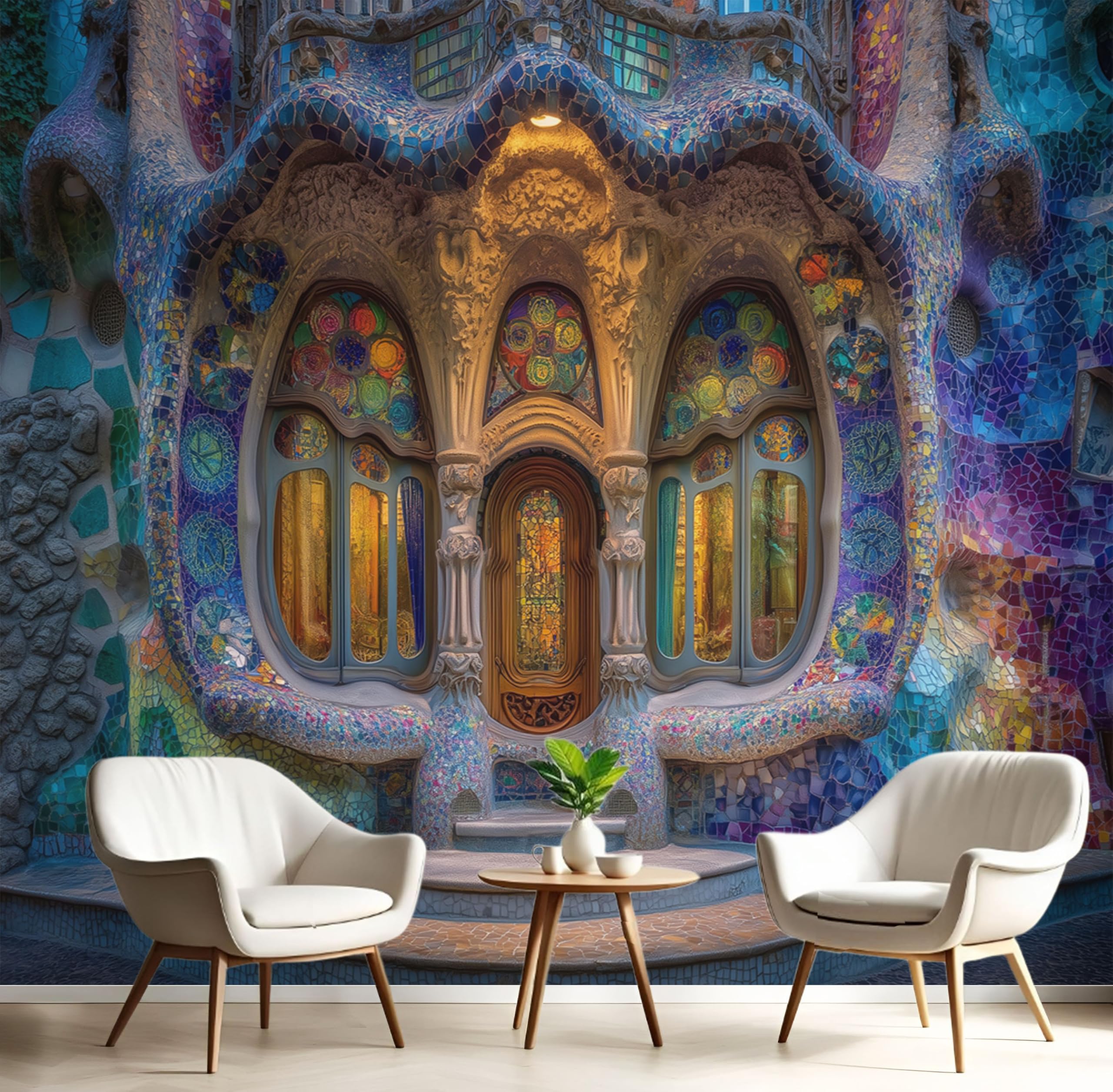 Papier peint motif architecture Barcelone tapisserie panoramique grand 3D soie