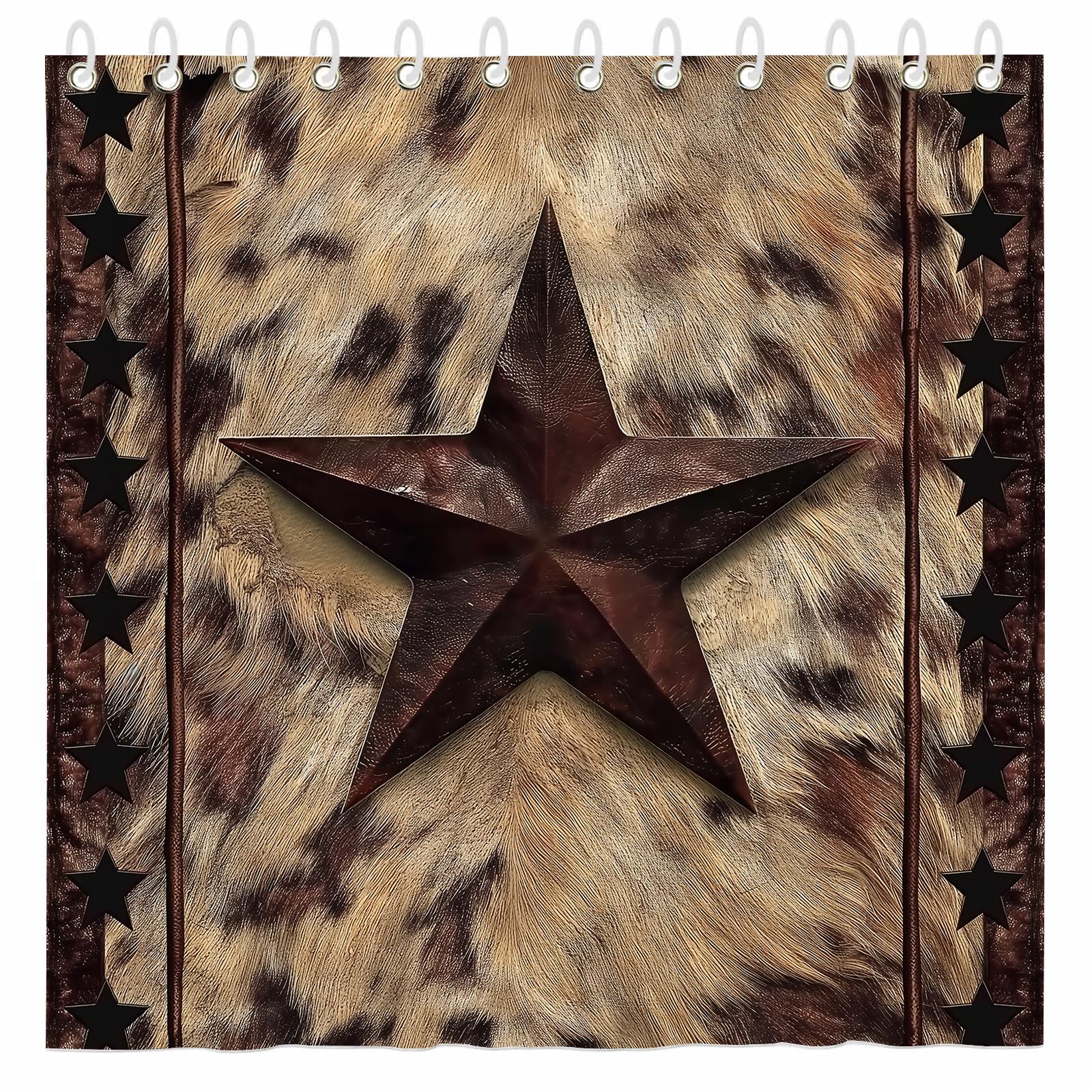 18TH CROZY Cowhide Shower Curtain for Bathroom Star Fur Highland Cow Animal Skin Printed Waterproof Fabric Shower Curtain for Bathroom Home Decoration Shower Curtain Set for Bathroom 70 x 70 Inch
