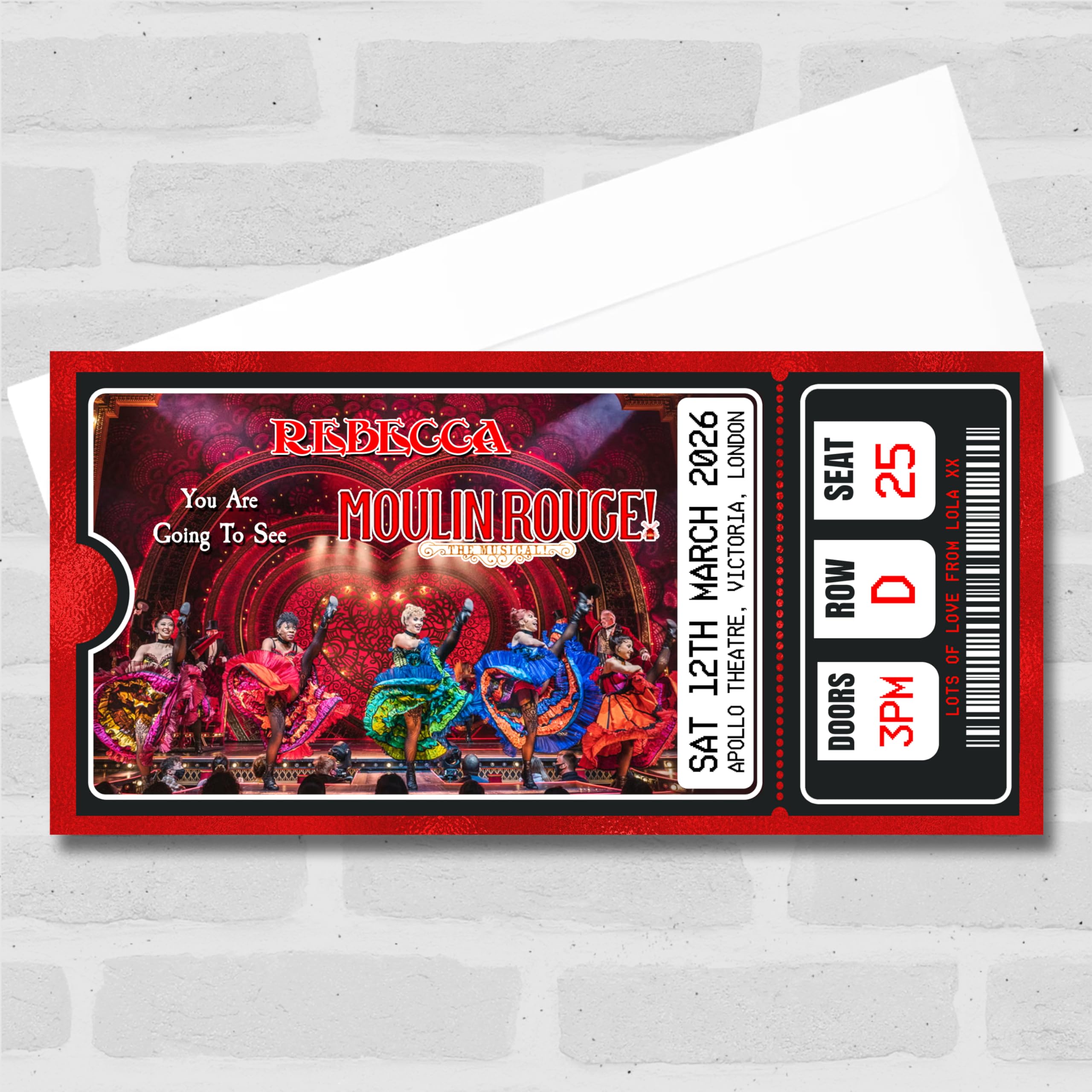 Greeting Card - Moulin Rouge The Musical Show Theatre Personalised Surprise Ticket Gift Voucher | Custom Greeting Card | Personalised | Custom