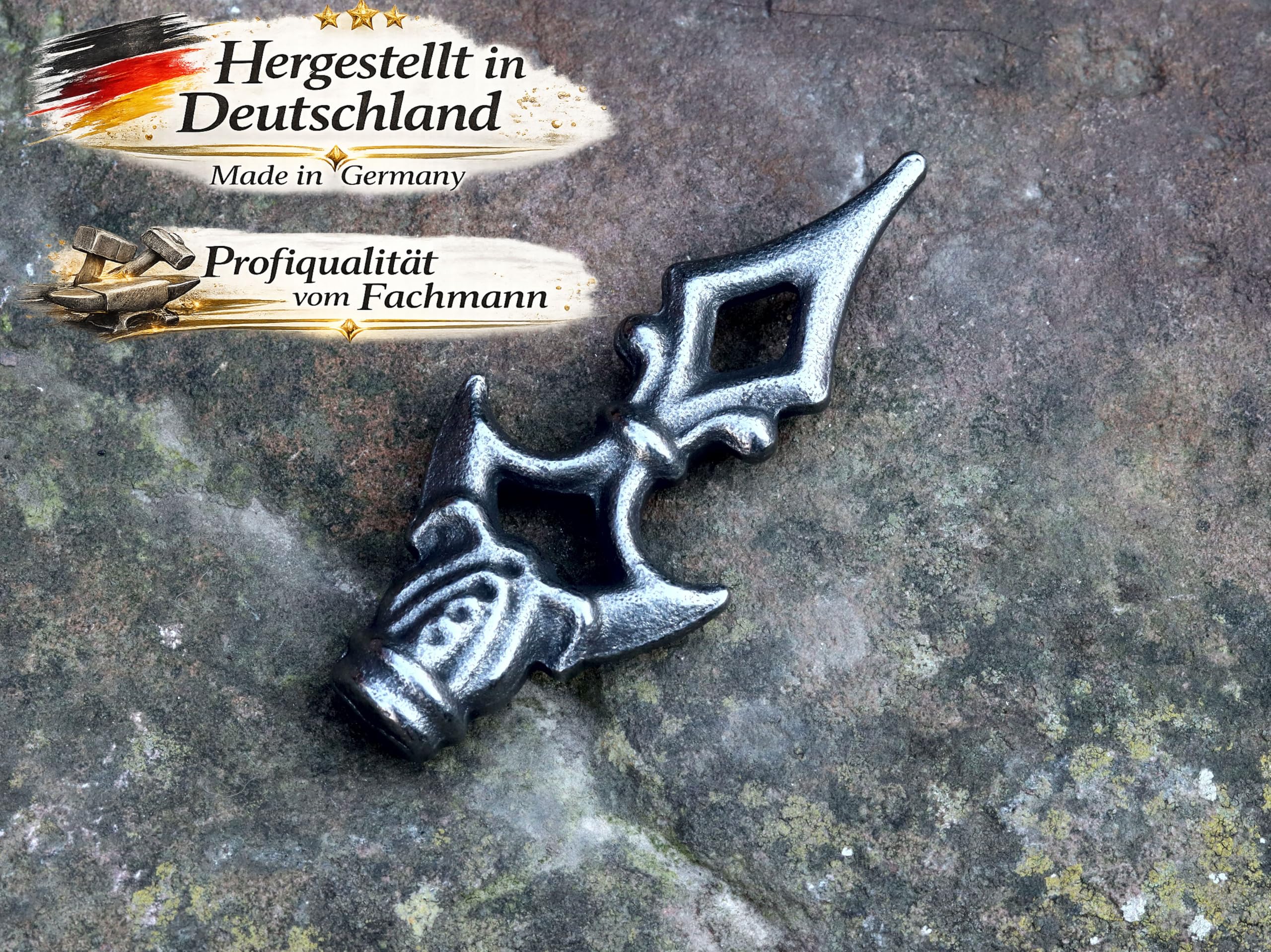 Punta de valla de hierro forjado, 10 piezas forjadas de acero, punta decorativa rústica de hierro, punta de metal, punta de lanza (130x55mm, 10 uds., diámetro de acoplamiento Ø12mm)