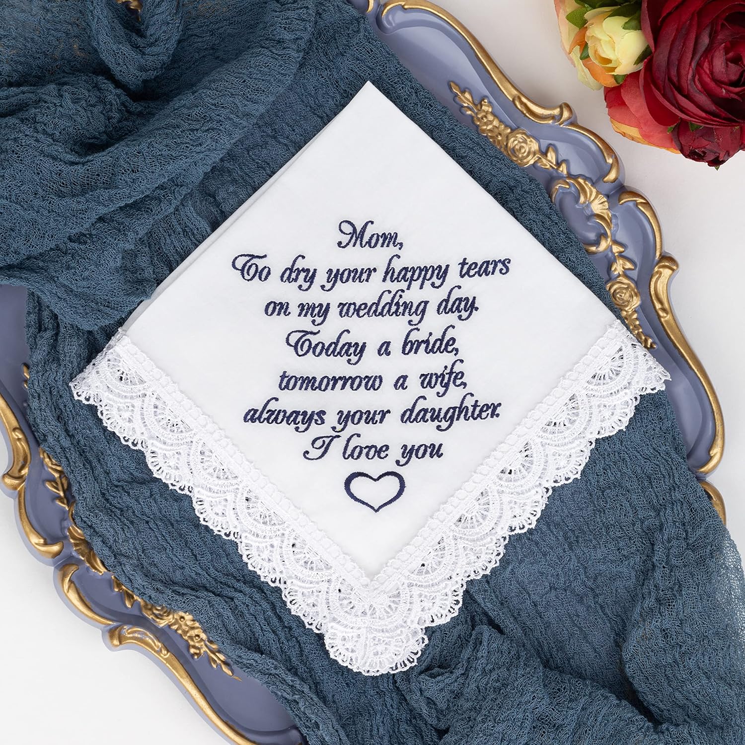 Generic Mother of the Bride Handkerchief Embroidered Wedding Gift for Mom from Daughter Wedding Keepsake for Bride's Mom Sentimental Gift for Parents - Image 2