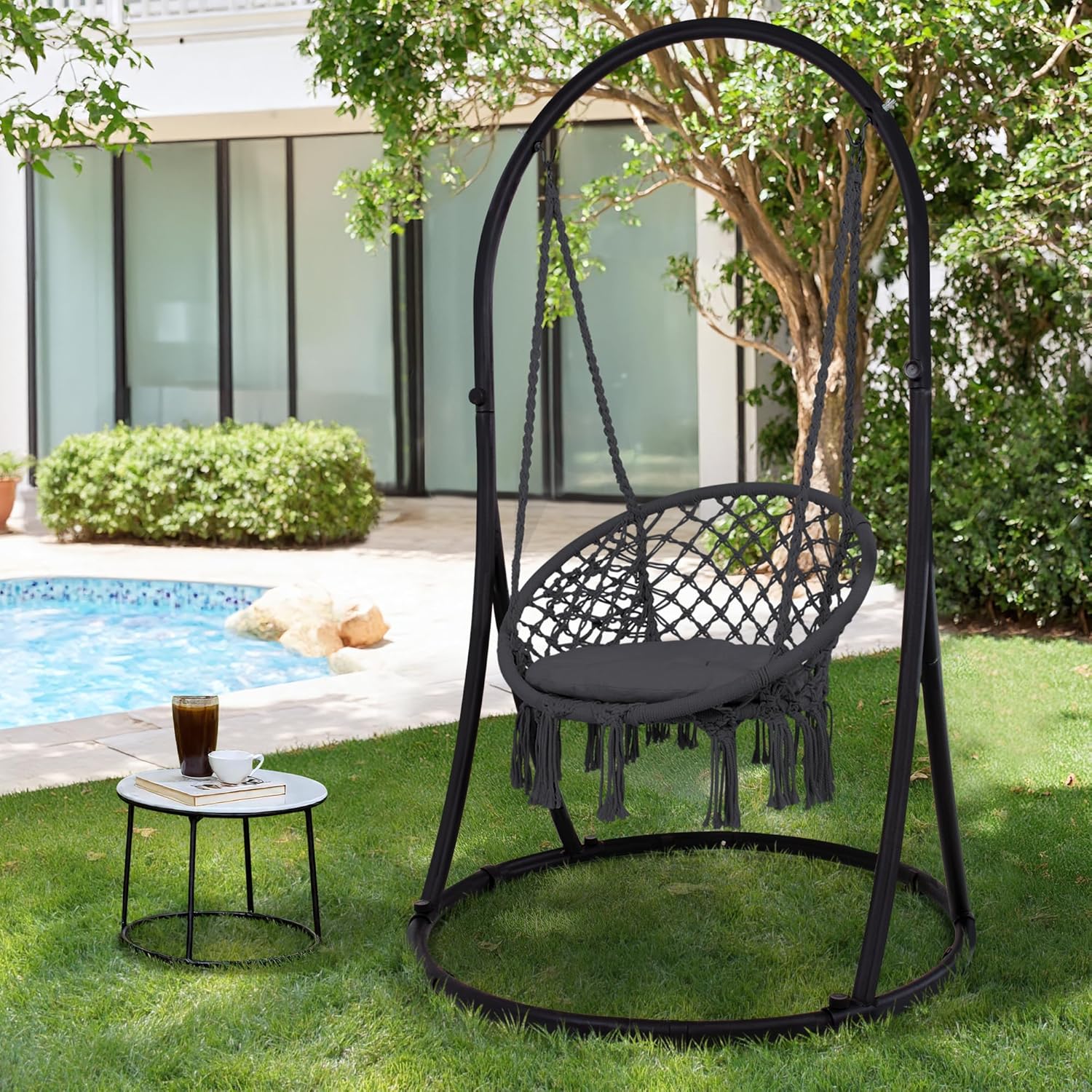 SUNCREAT Indoor Hammock Swing Chair with Stand, Hanging Chair Outdoor with Stand, 330 lbs Capacity, Patent Pending, Grey