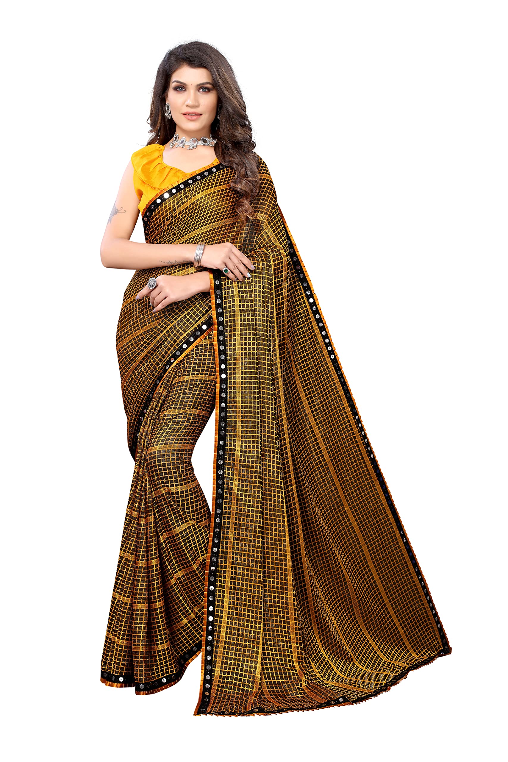Tarshika Womens Knitted Saree With Blouse Piece(AAYAT YELLOW_Free Size)