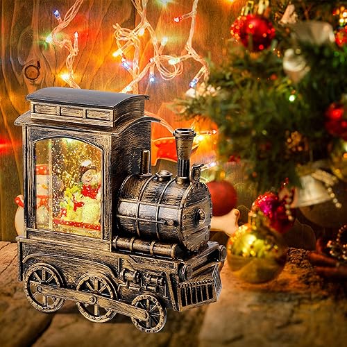 Miniatura 7 de IPOW - Farol de nieve con purpurina de remolino de agua, musical e iluminado 6 horas temporizador USB alimentado y funciona con pilas para