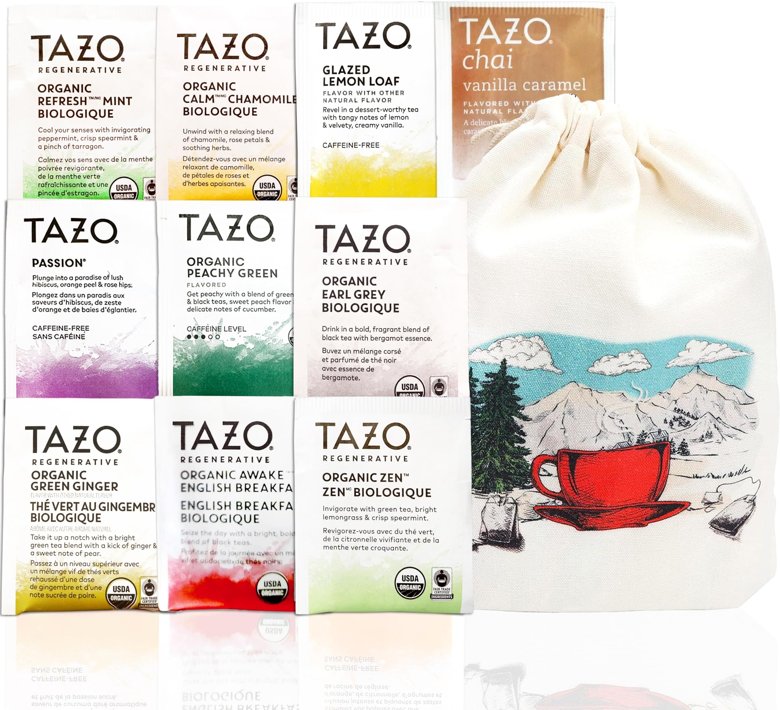 Tea Bags Sampler Assortment Gift Box - 30 Count - 10 Different Flavors Perfect Variety Pack in Plastic Tea Organizer