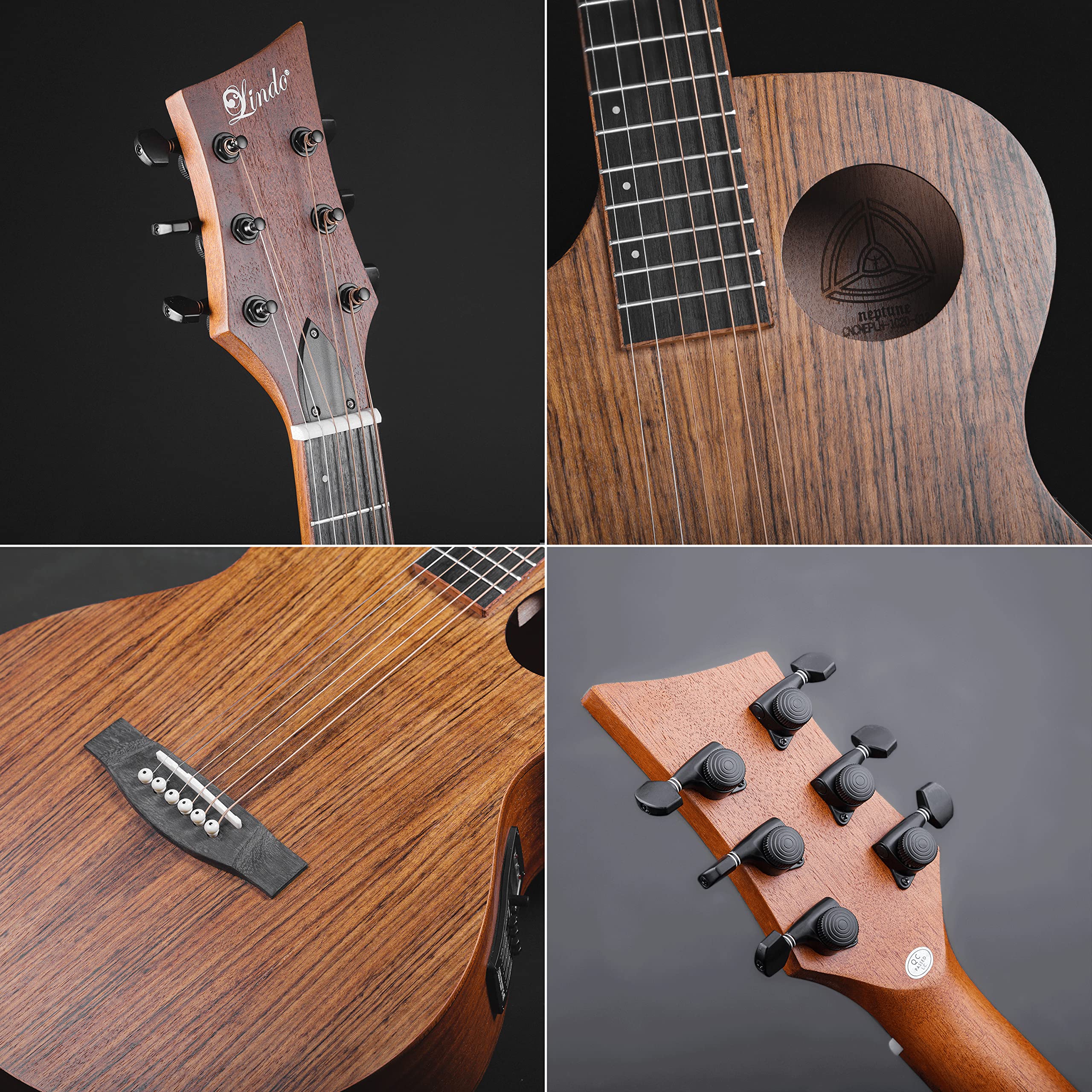 Lindo Chitarra elettroacustica Neptune SE V2 per mancini in noce nero con preamplificatore e custodia imbottita