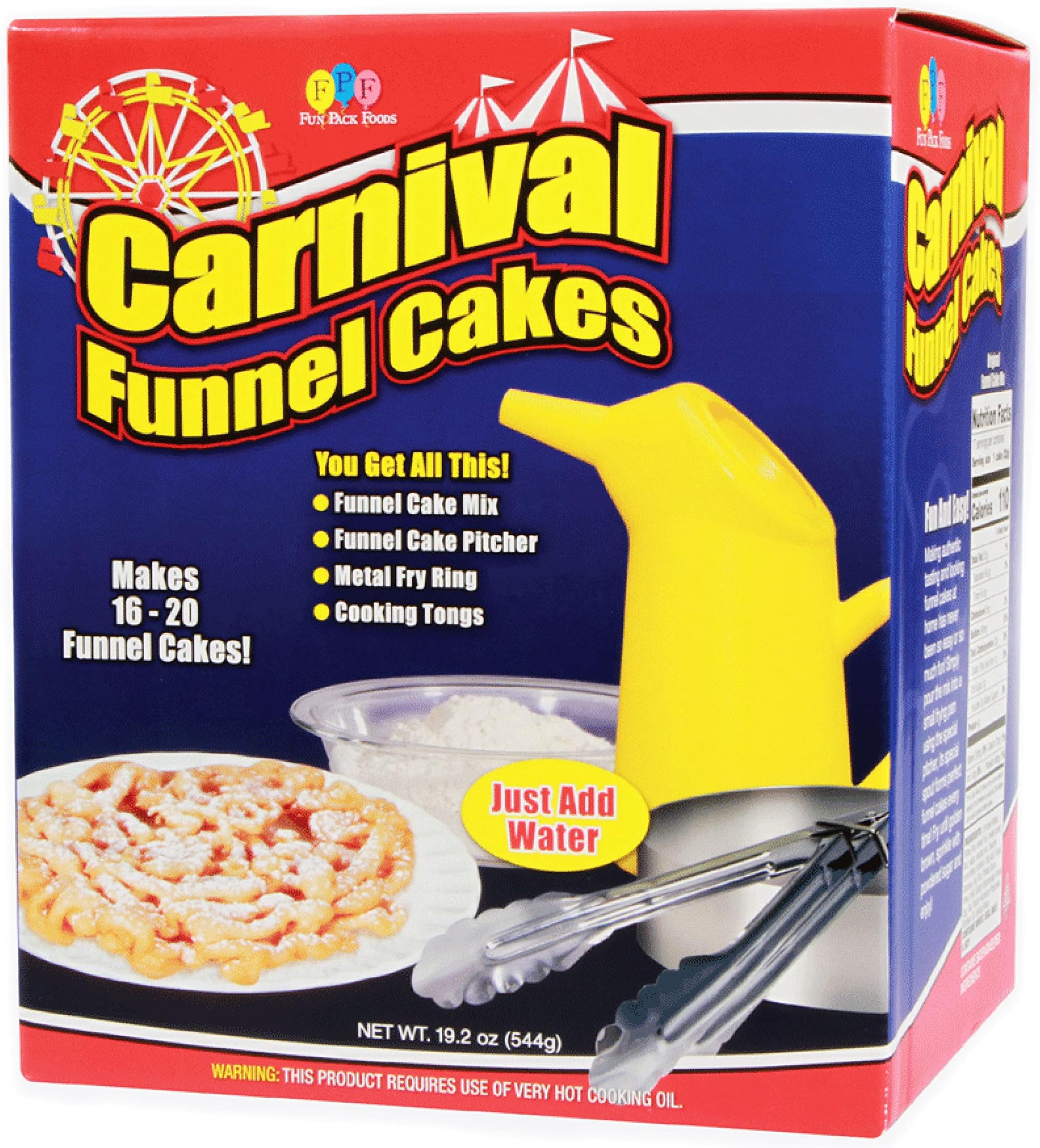 Fun Pack Foods - Carnival Funnel Cakes Deluxe Kit - Includes (2) Original Funnel Cake Mixes, Pitcher, Fry Ring & Cooking Tongs