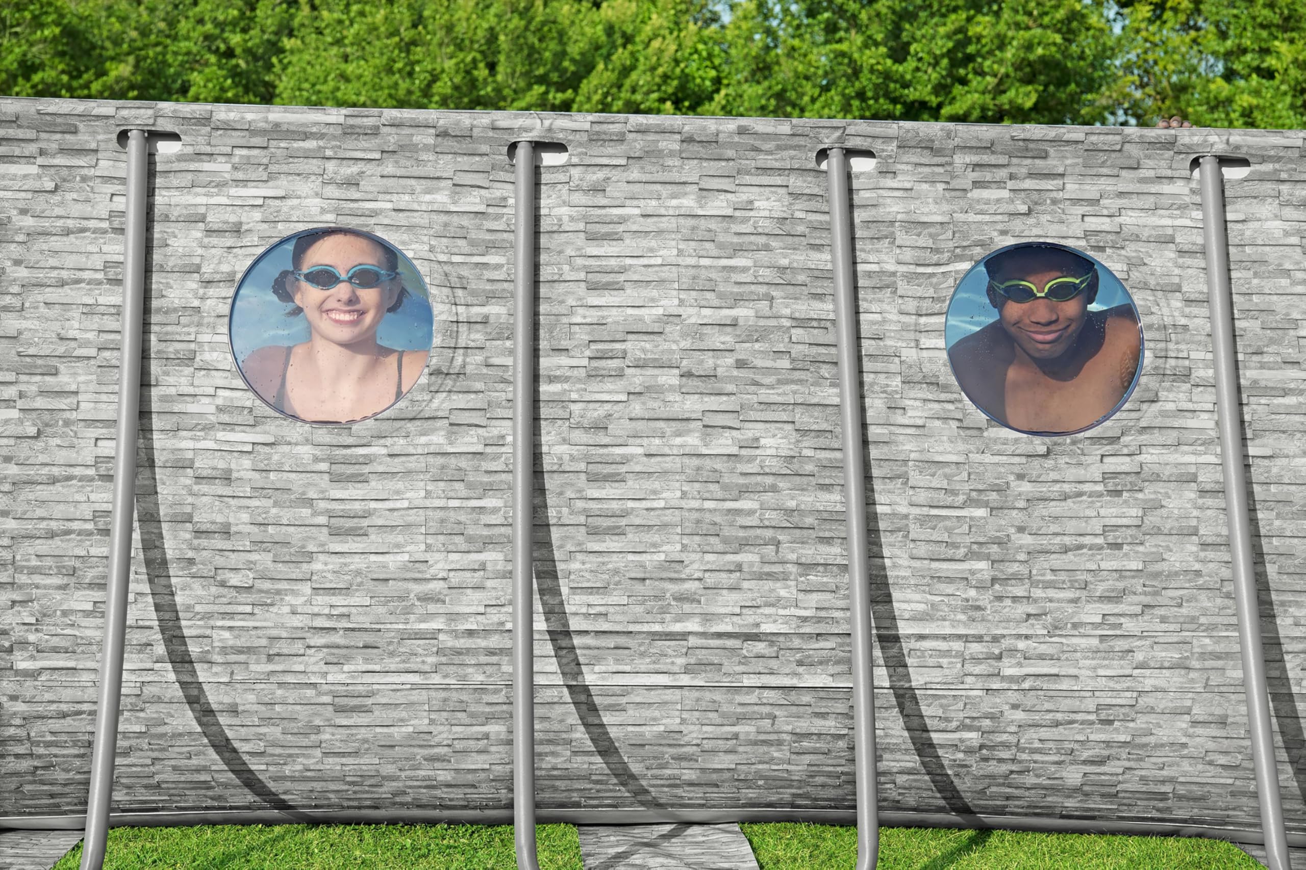 Bestway Power Steel Swim Vista Series Frame Pool Komplett-Set mit Filterpumpe 549 x 274 x 122 cm, Steinwand-Optik (Cremegrau), oval
