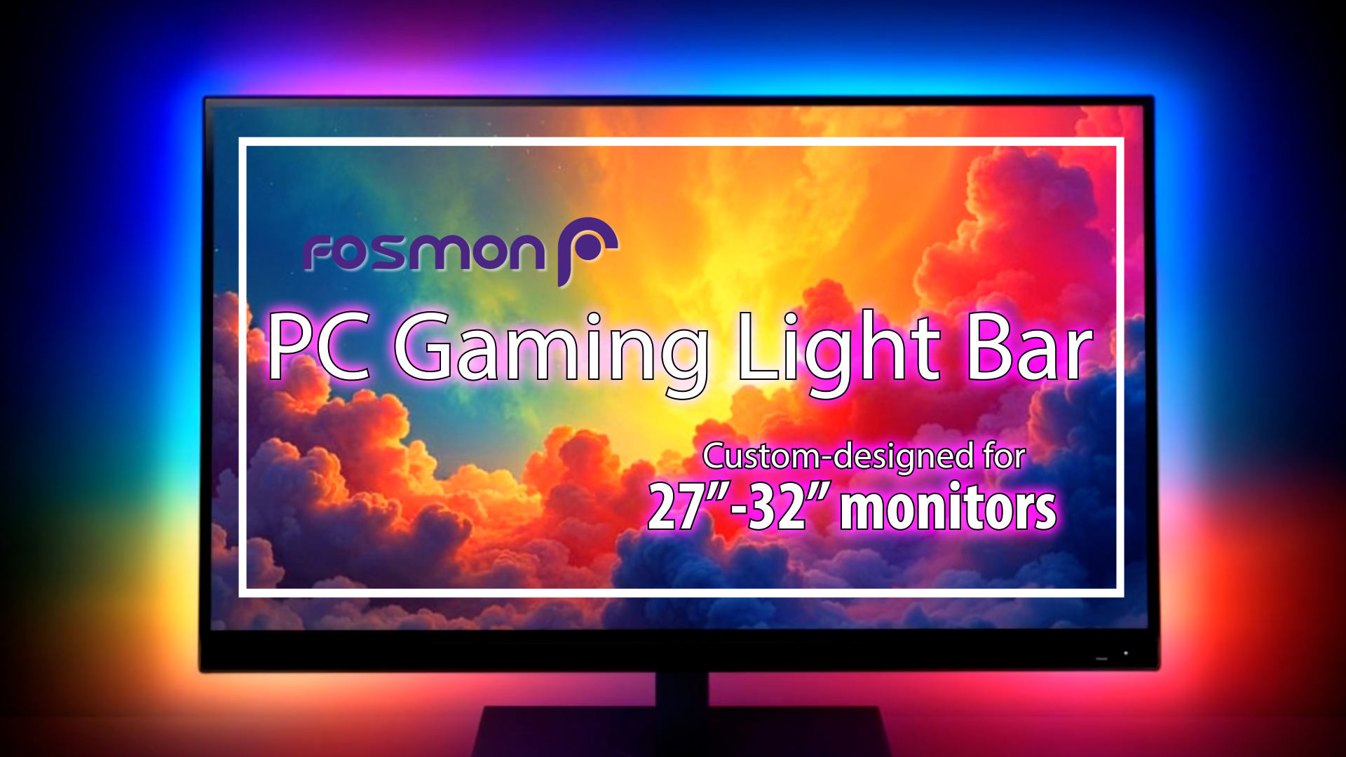 Image of Fosmon for PC Computer Monitor Backlight RGB Light Strip for Gaming Room | Fits Screens Up To 27.2 Inch, Custom Ambient USB-Powered Screen Desk Lamps Sync With Music Colors via Software Control