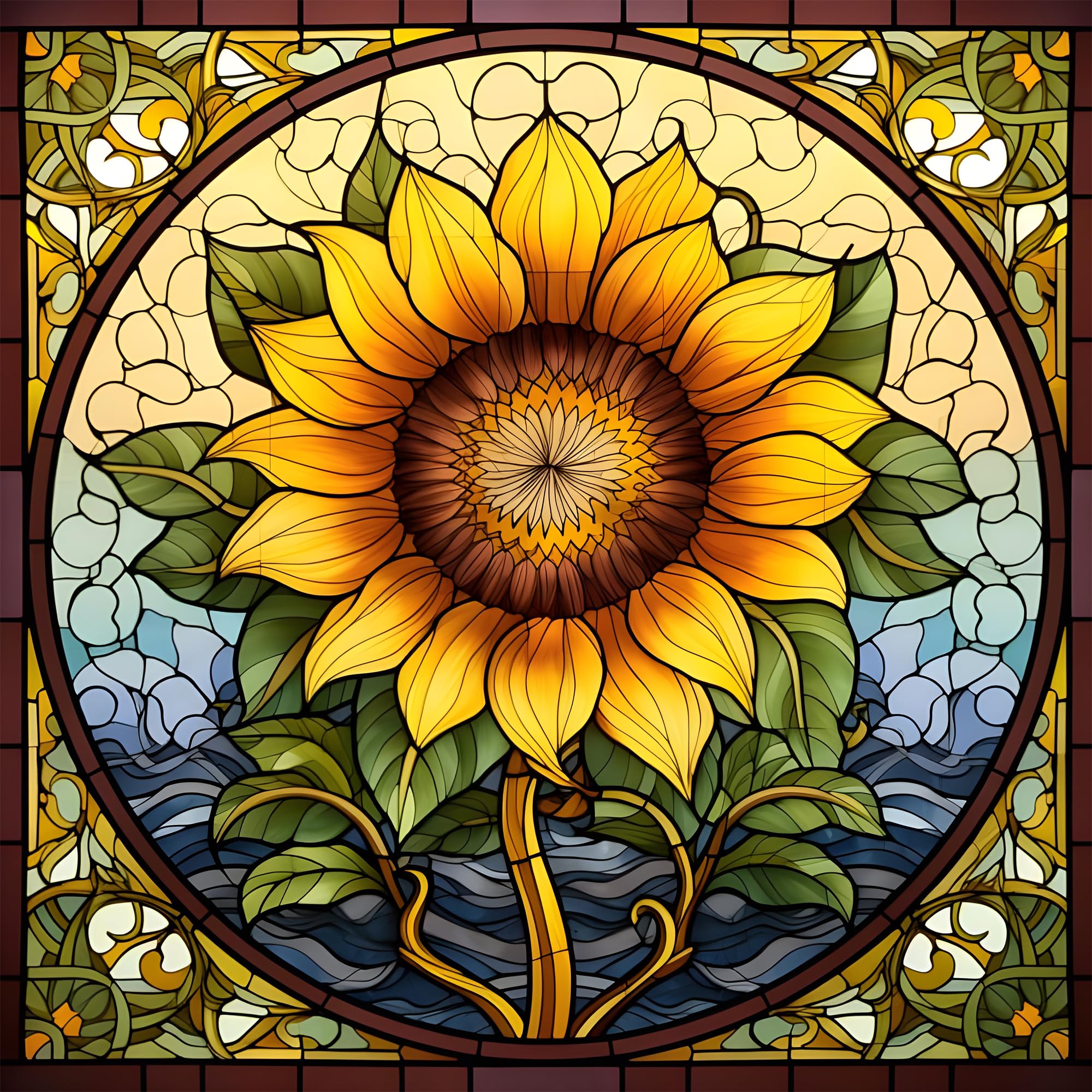 RJDJFDC Stained Glass Sunflower 5D Gem Painting Art Kit, Sunflower Diamond Painting for Adults Beginner, Sunflower Diamond Art Painting Projects for Windows of Shopping Mall Displaying 14x14 Inch