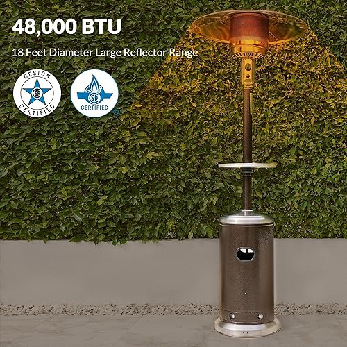 Miniatura 3 de Belleze - Calentador de 48,000 BTU prémium de patio para exteriores con ruedas, calor con gas LP propano, certificado CSA, bronce martillado