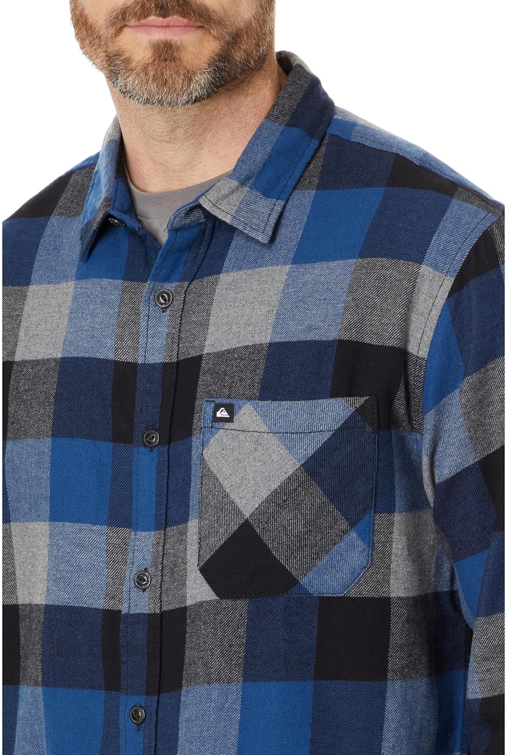 Quiksilver Mens Motherfly Long Sleeve Flannel Woven, Estate Blue, Medium