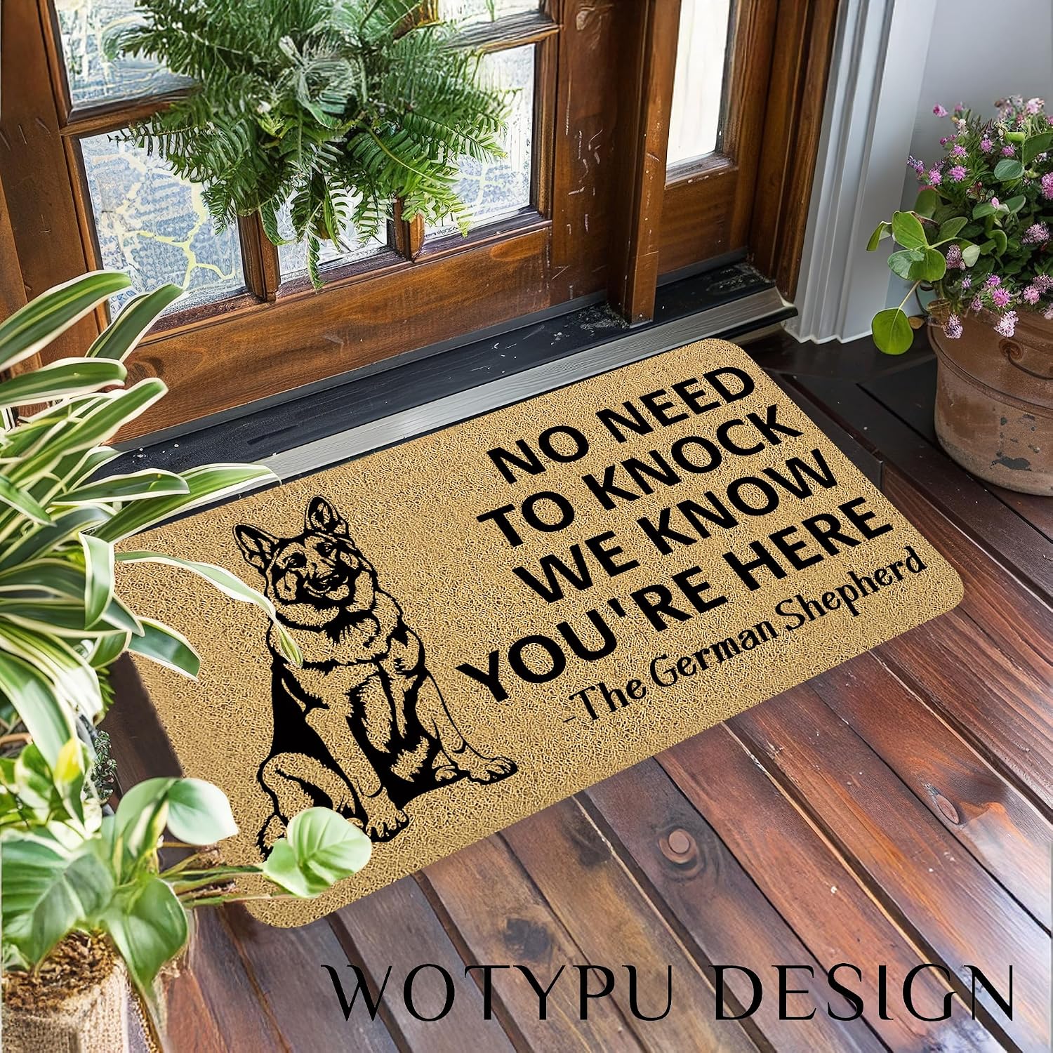 Funny German Shepherd Dog Door Mat, German Shepherd Welcome Mats for Front Door, No Need to Knock We Know You're Here Doormat Outdoor Indoor Entrance Entryway, 17X30 Inches