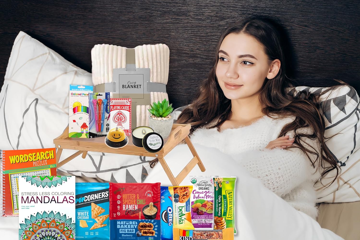 The Ultimate GET WELL soon Gift Basket | Care Package Speedy recovery gift set w/bed tray, books, snacks & blanket Feel better soon hospital gift bundle for Man, Woman, Kids Boy Girl Teenager