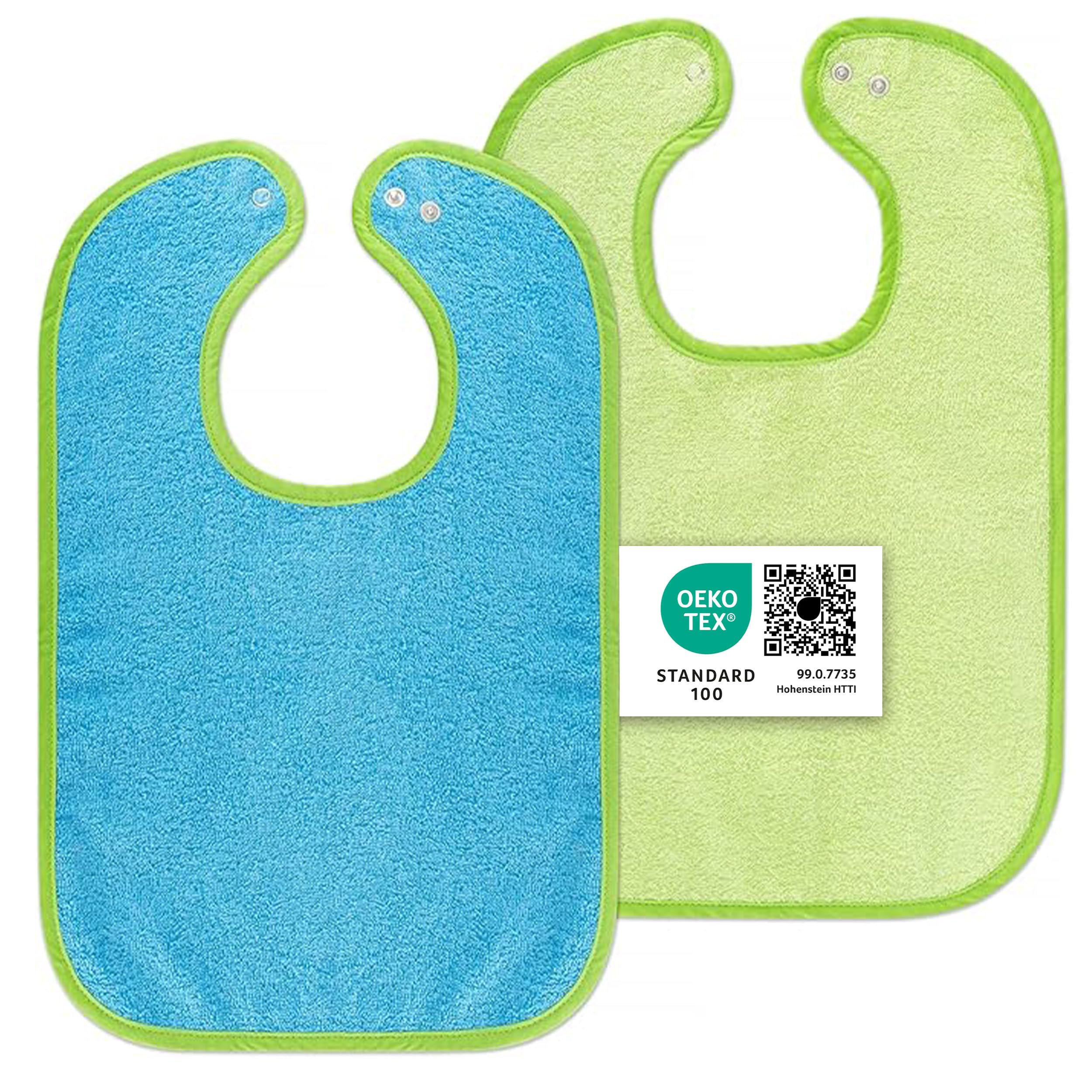 Lot de 2 bavoirs pour bébé/enfants - Bavoir avec bouton pression/Taille réglable/Extra Large/Très absorbant/certifié Öko-Tex/100% coton