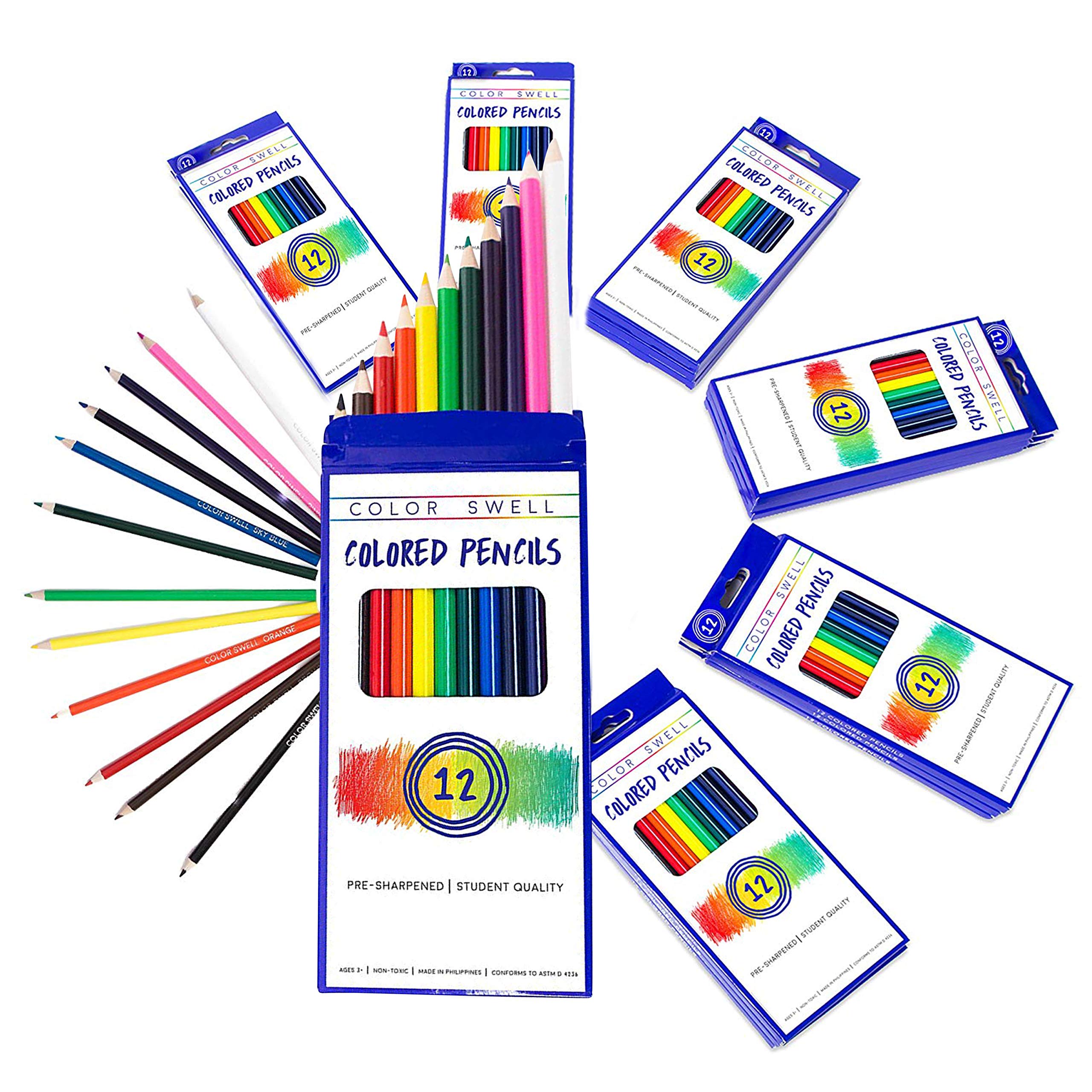 Color Swell Bulk Colored Pencils – 12 Sets, 144 Pre-Sharpened Assorted Vibrant Colors – Ideal for Kids, Teachers, and Classroom Supplies