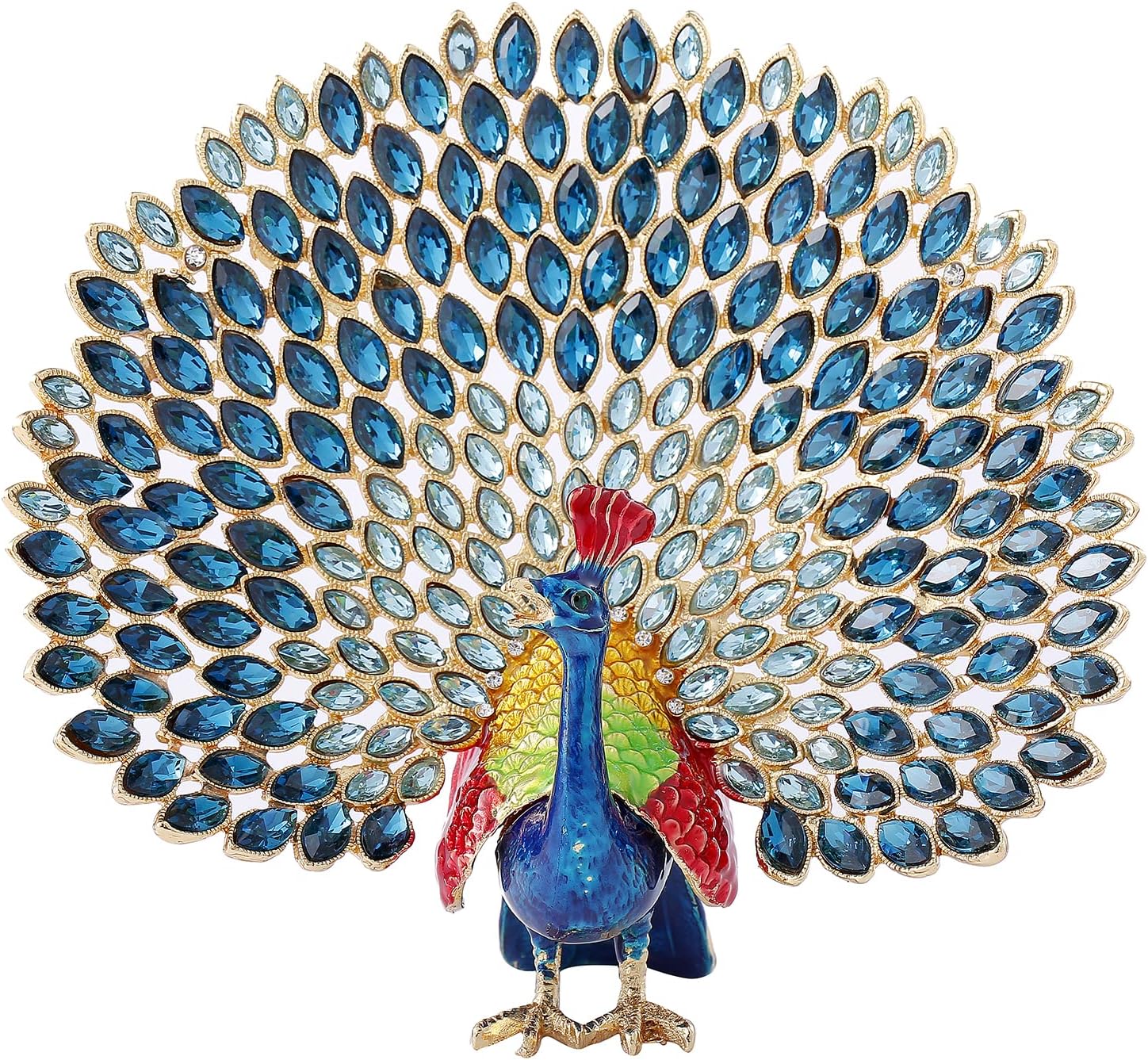 Ingbear Blue Peacock Figurine Hinged Trinket Boxes, Unique Gift for Mother's Day, HandPlated