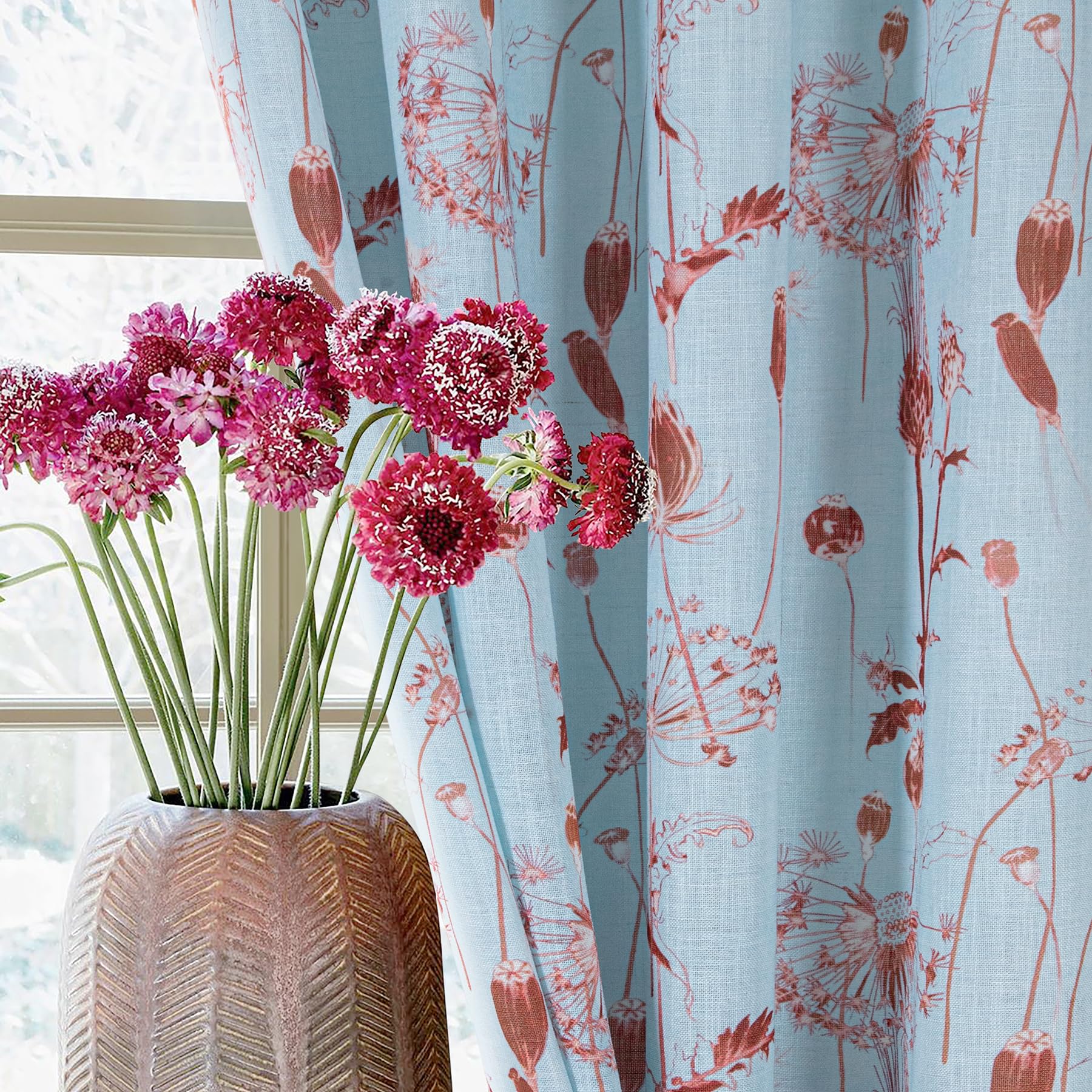 Rideaux imprimé floral rouge salon et chambre style ferme