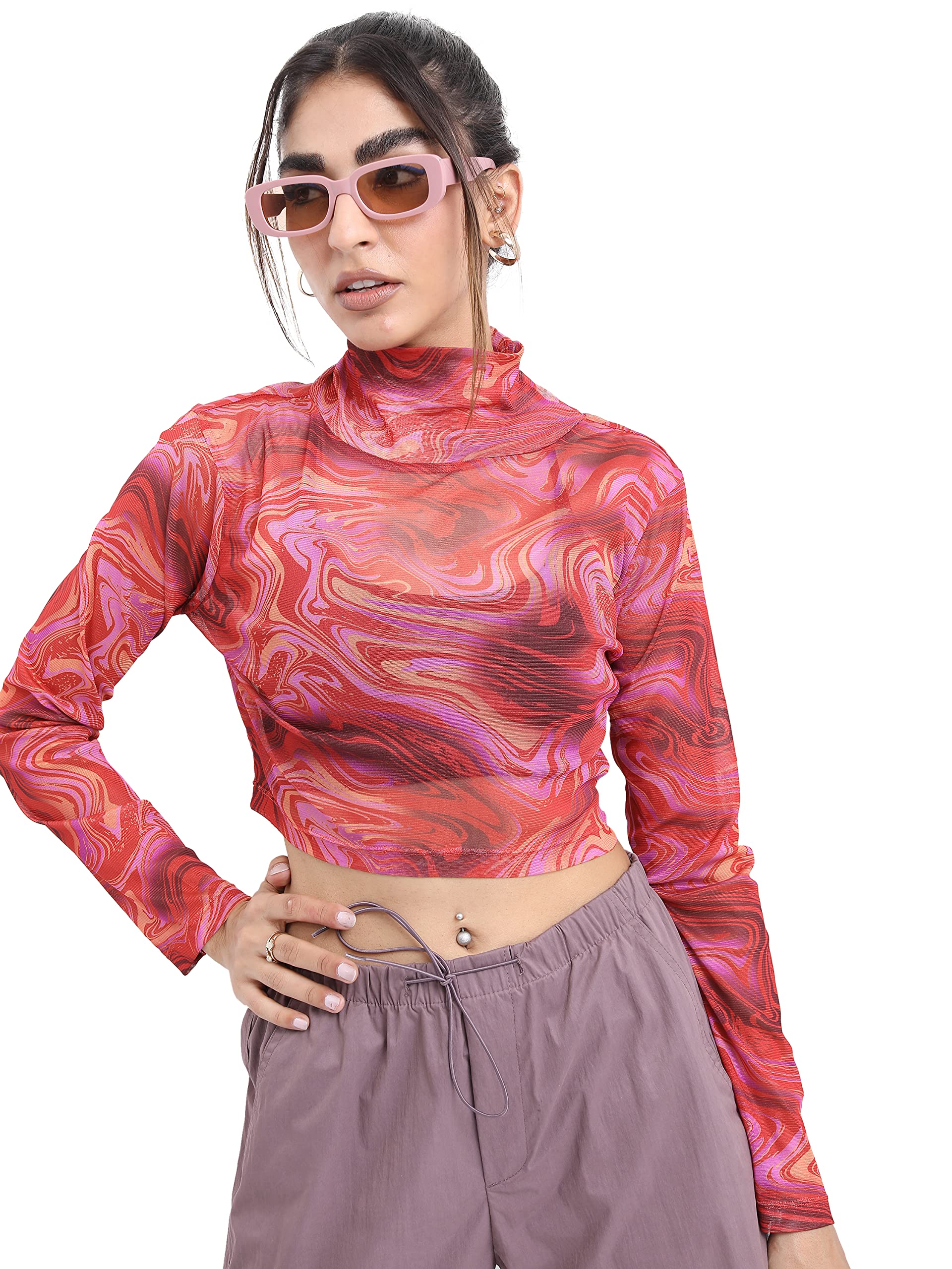 Ketch Women's Polyester Regular Fit Printed Full Sleeve Tops in multi
