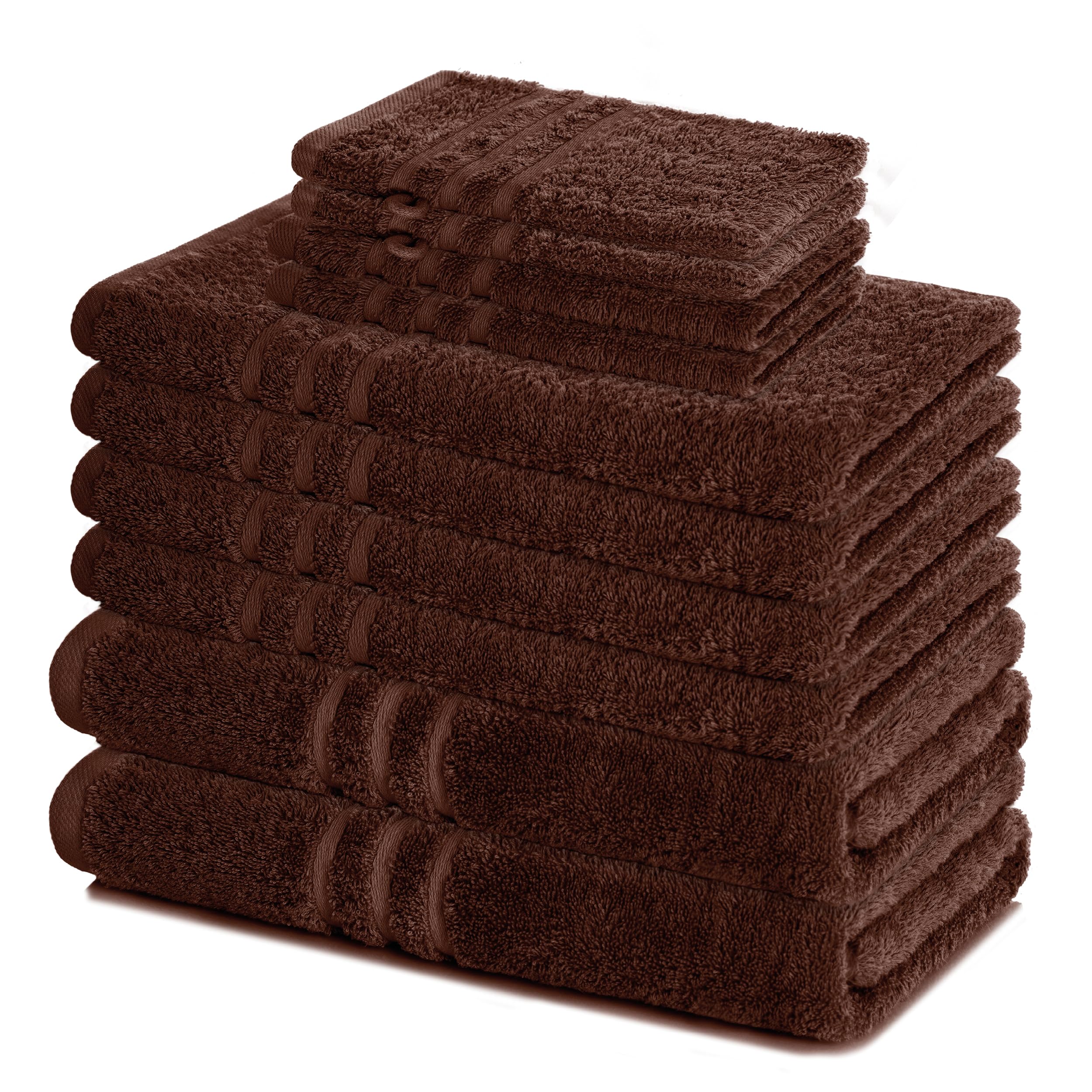 Lavea® Lot de Serviettes de Bain 10 pièces – 100% Coton – 4 Serviettes de Toilette, 2 Serviettes de Douche, 2 Serviettes Invité, 2 Gants de Toilette – pour Maison, Hôtel et Spa – Marron Café